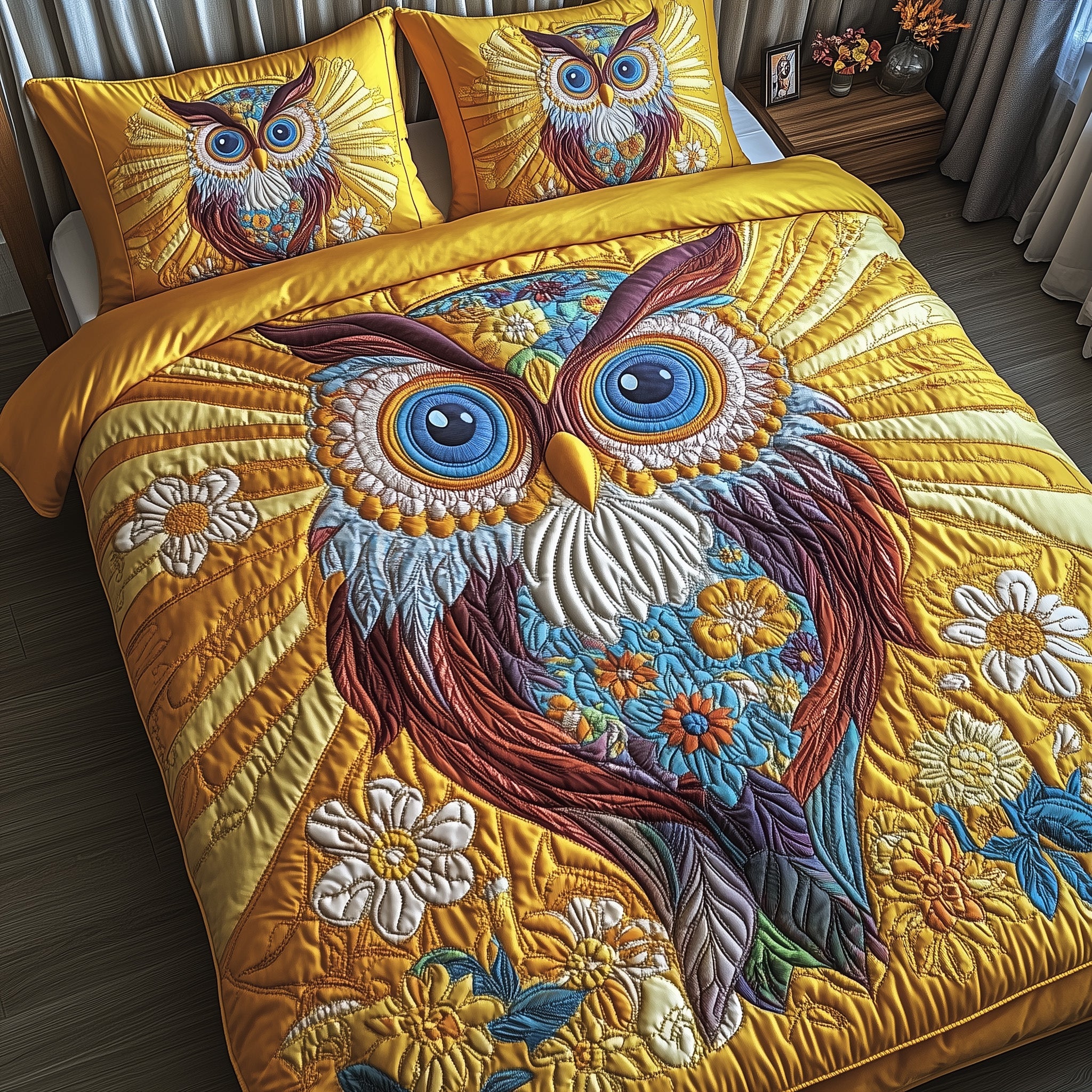 Owl Quilted Bedding Set Solid Color