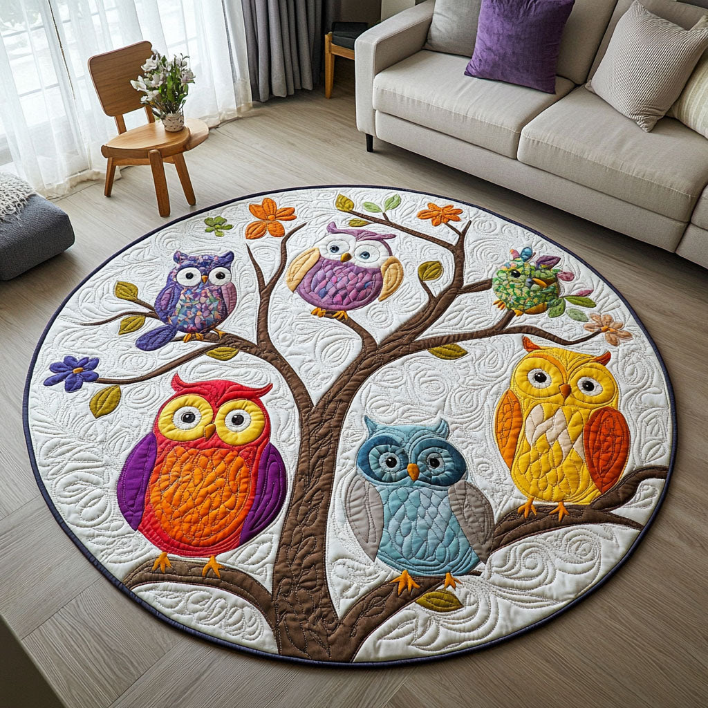 Owl Song Quilted Round Mat Christmas Entry Way Decor Unusual Lavender Gifts