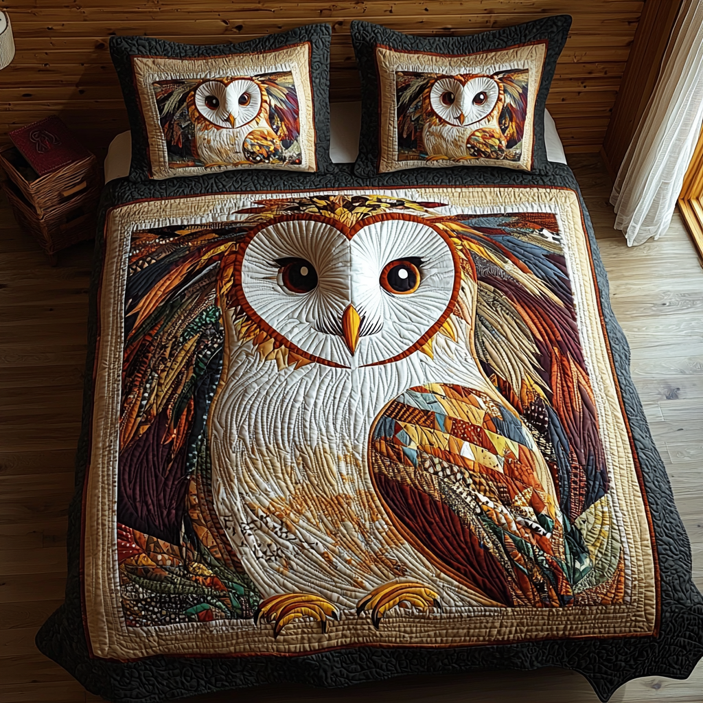 Owl Staring Quilted Bedding Set Cozy Bedroom Decor Owl Themed Christmas Gifts