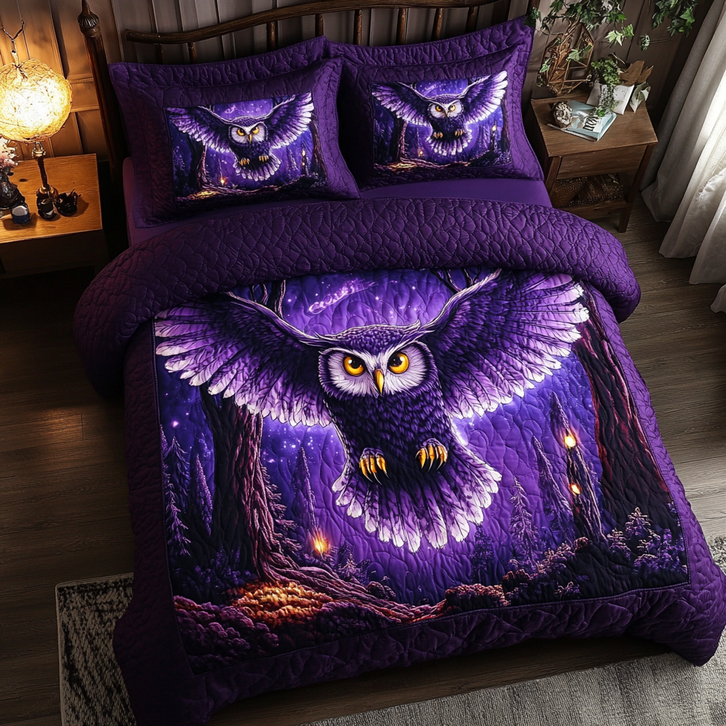 Owl Style Quilted Bedding Set Bed Room Decoration Unique Owl Gift Items