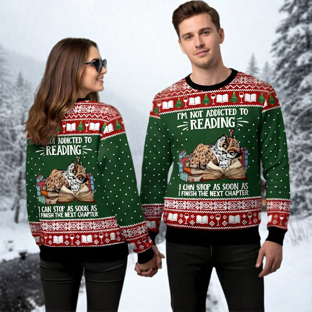 Owl Ugly Christmas Sweater I'm Not Addicted To Reading Holiday Wear Christmas Gift Ideas