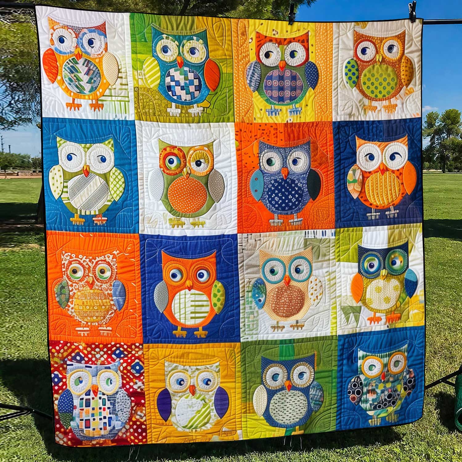 Owl Vibrant Patchwork Quilted Blanket Gift For Owl Lover
