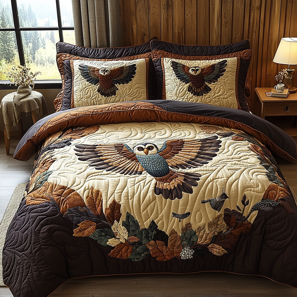 Owl Vintage Charm Quilted Bedding Set Best Bedspread Set Owl Gifts For Her