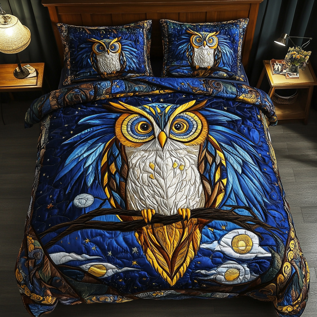 Owl Vision Quilted Bedding Set Best Bedspread Set Owl Gifts For Her