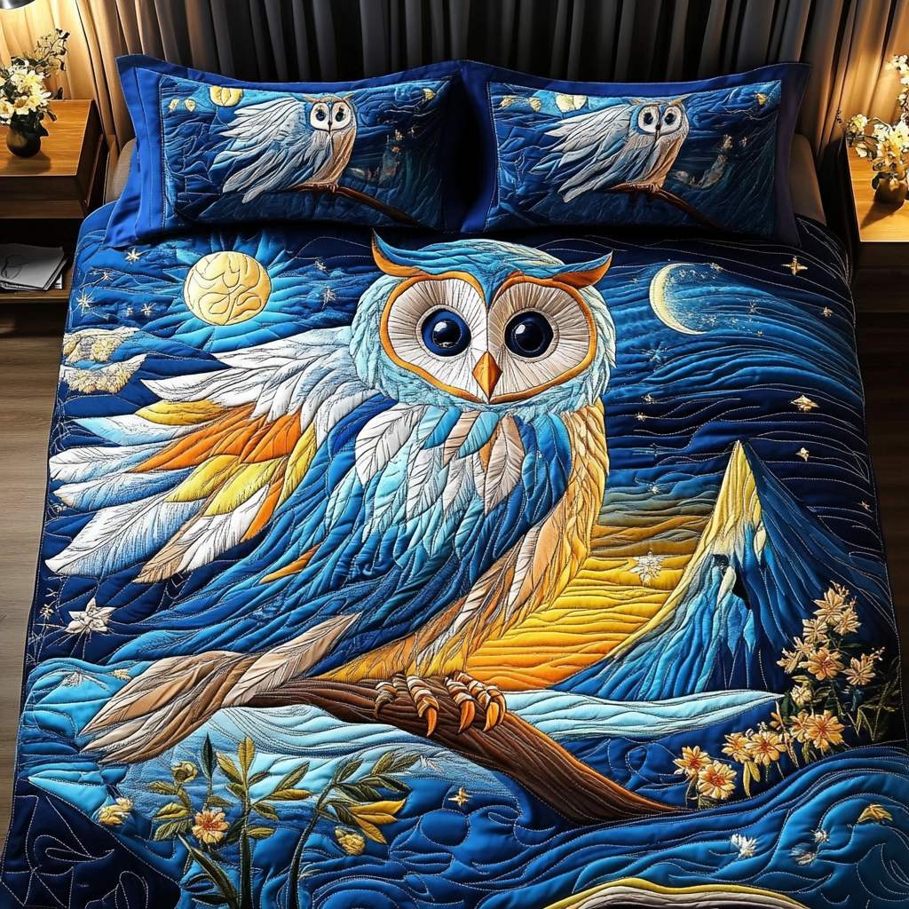 Owl Watch Quilted Bedding Set Bedroom Decorations Owl Theme Gifts