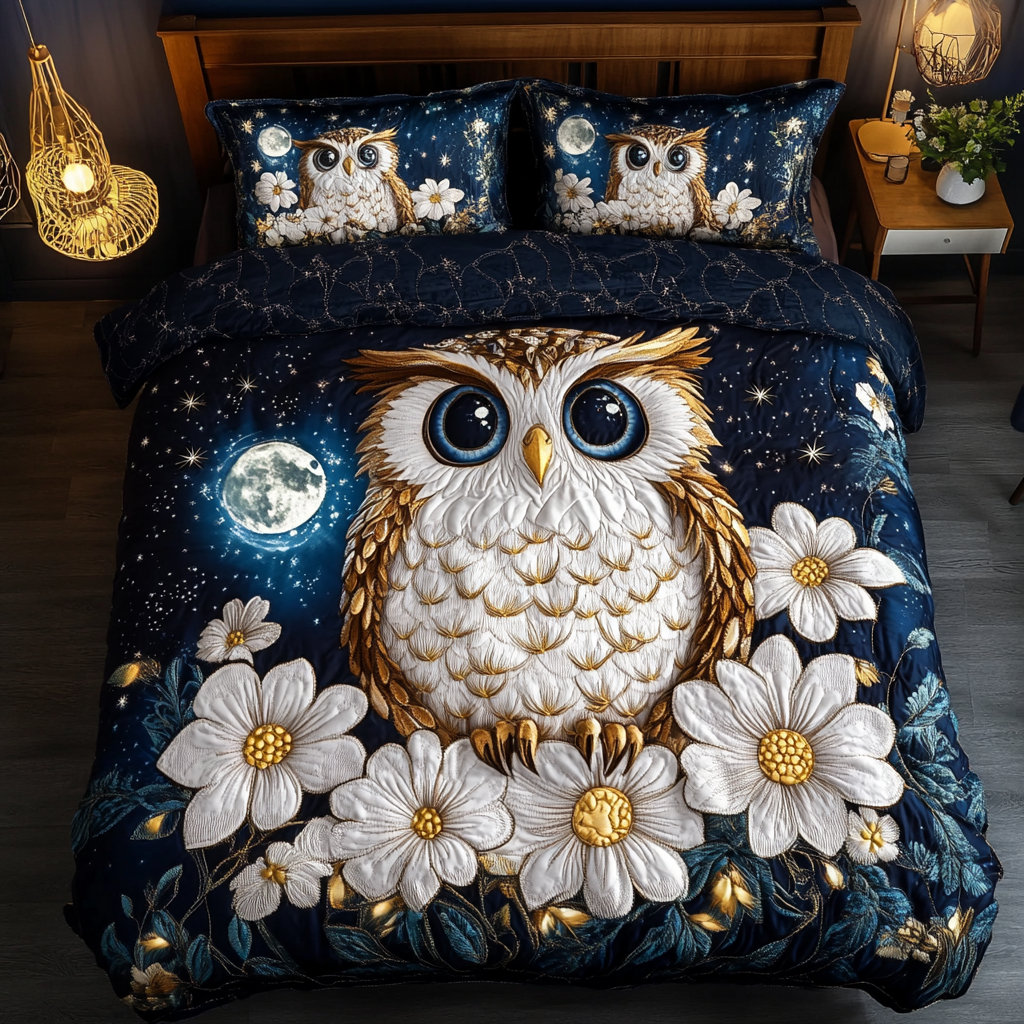 Owl Wisdom Quilted Bedding Set Bed Room Decoration Owl Merchandise Gifts