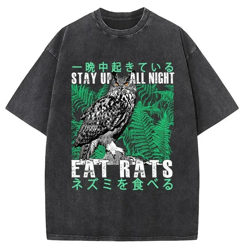 Owls Prey On Rats At Night Washed T-Shirt Cool Graphic Tee For Men Women Gifts For Friends Owls Prey On Rats At Night Washed T-Shirt Cool Graphic Tee For Men Women Gifts For Friends