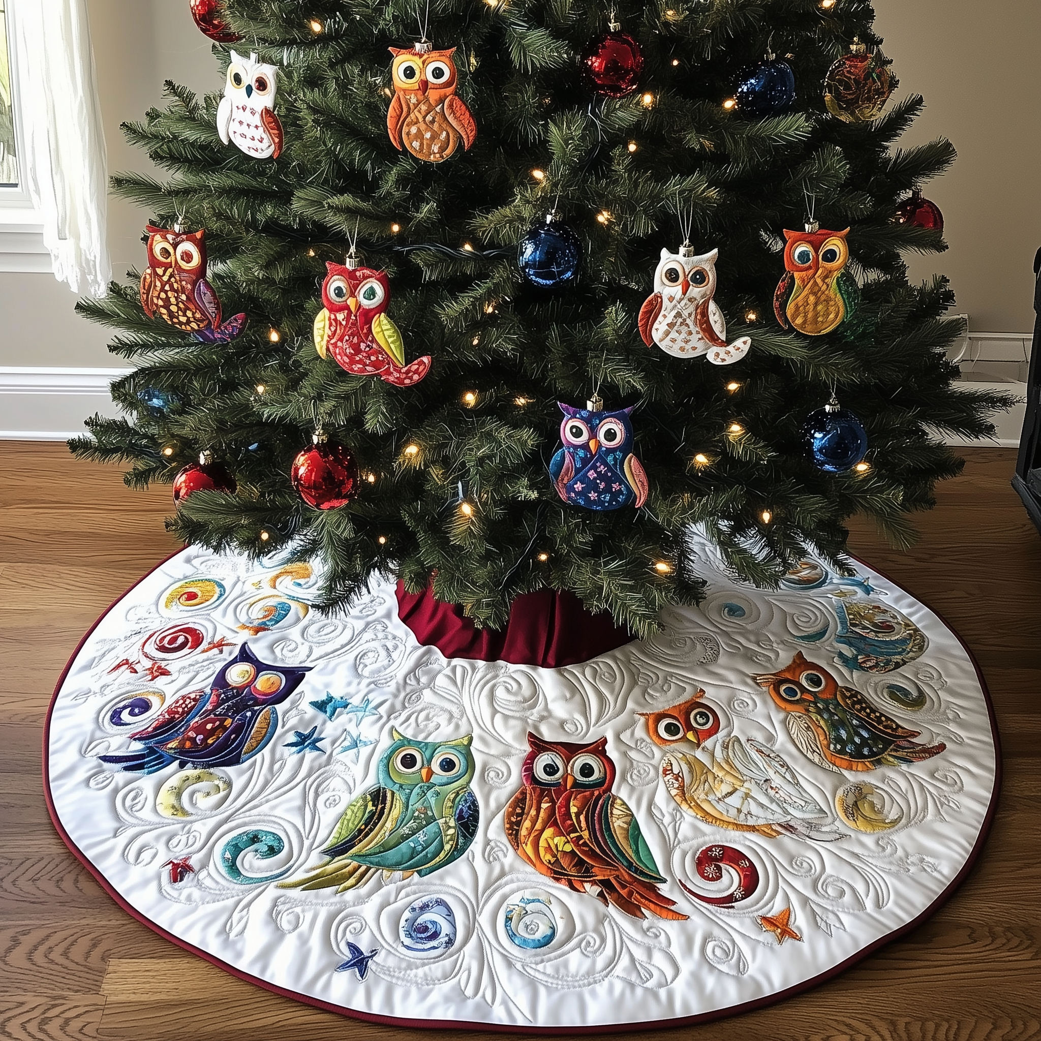Owls Quilted Tree Skirt Beautiful Christmas Home Merch