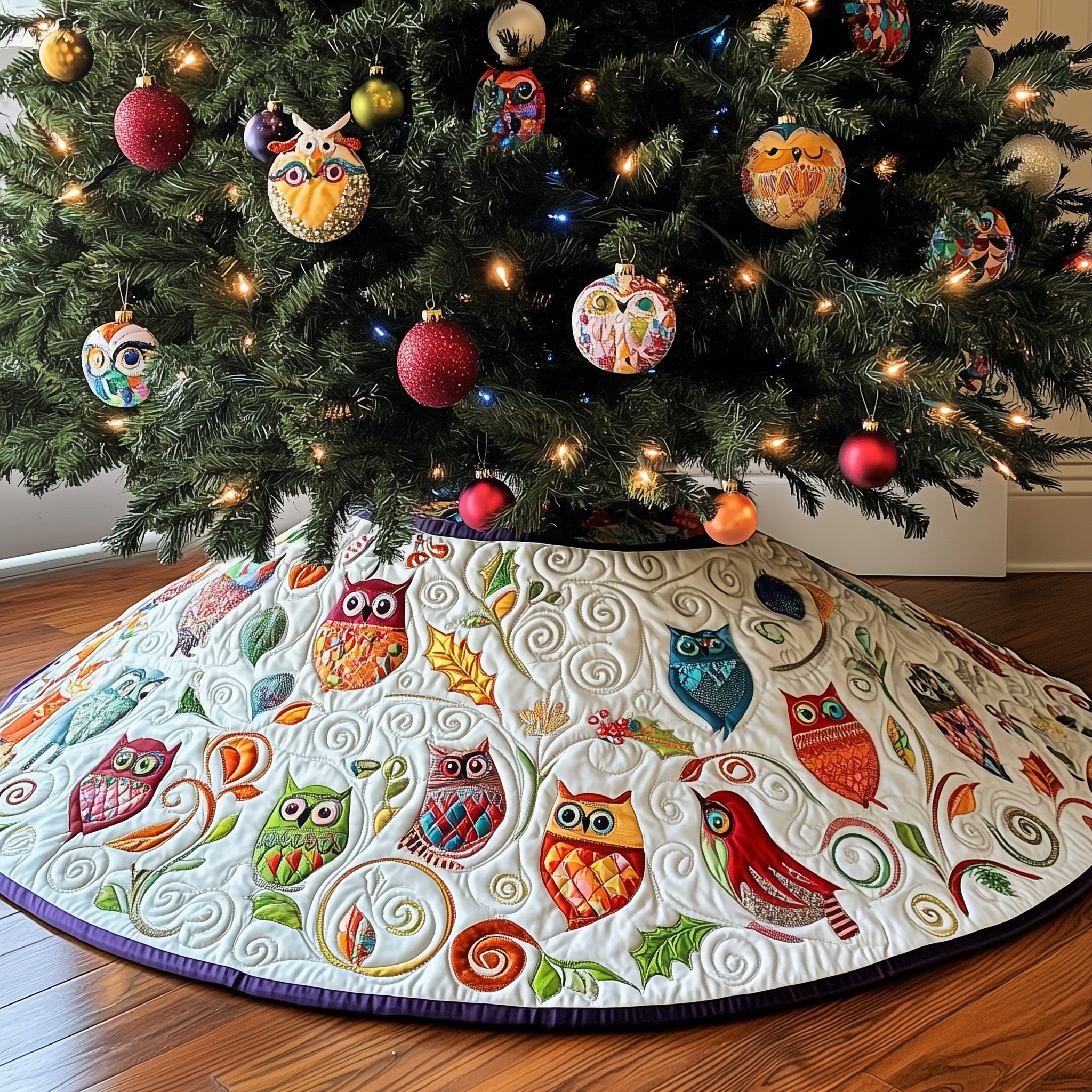 Owls Quilted Tree Skirt Charming Holiday Home Merch