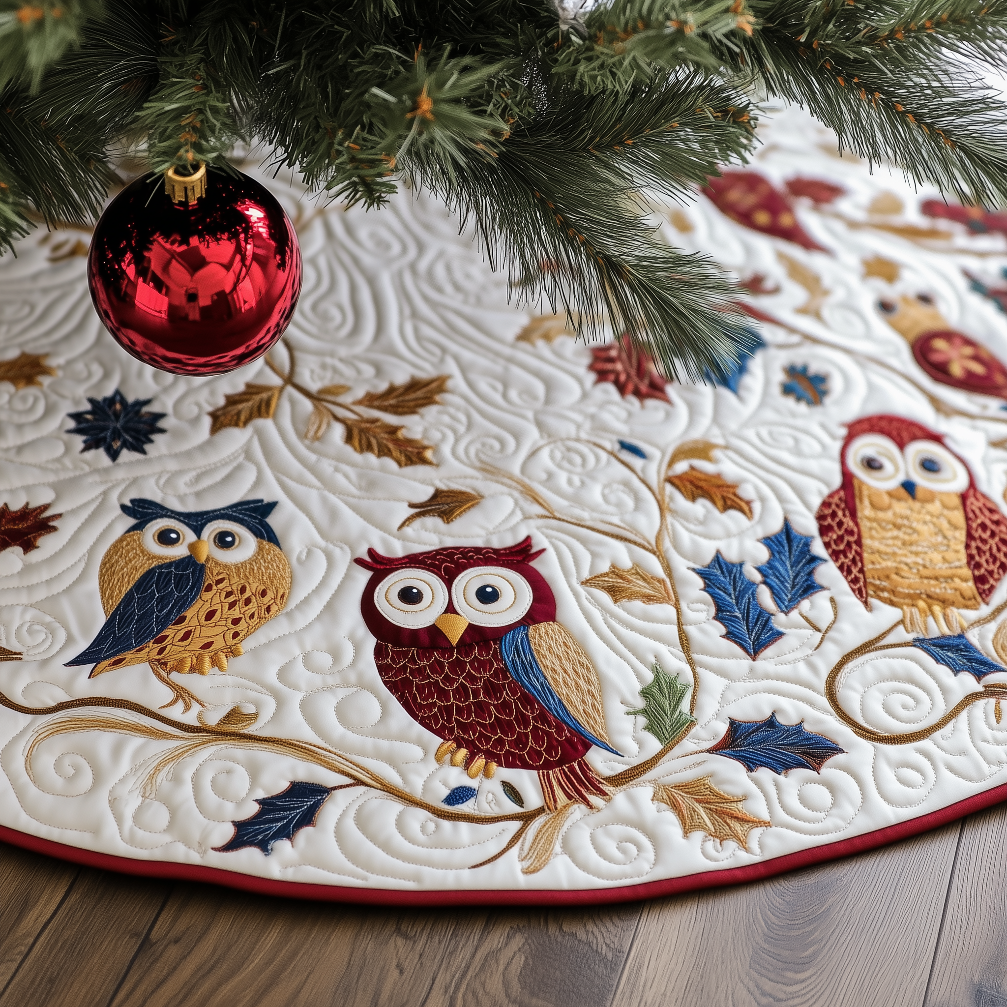 Owls Quilted Tree Skirt Magical Christmas Spirit Merch