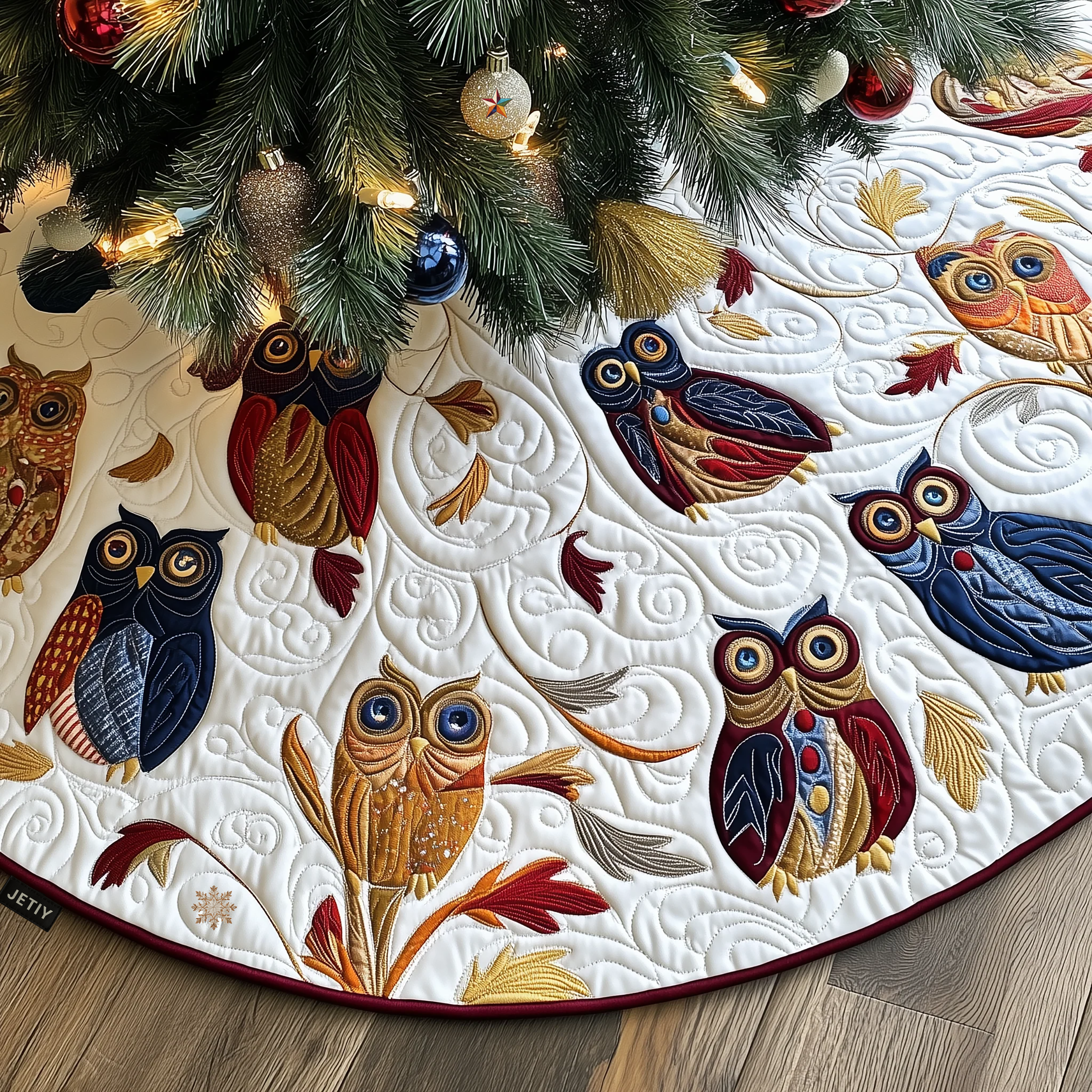 Owls Quilted Tree Skirt Xmas Tree Base Cover Decorations Christmas Best Gifts For Owl Lovers