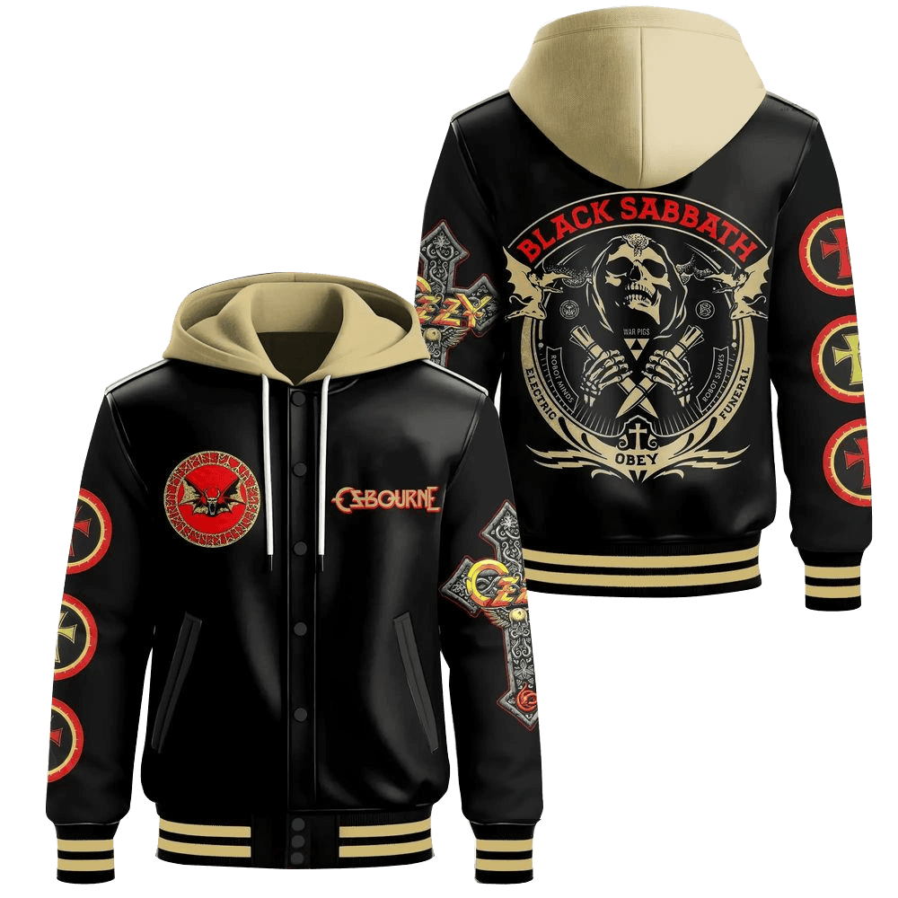 Ozzy Osbourne x Black Sabbath Hooded Varsity Jacket Ozzy Osbourne Merch Top Father's Day Gifts