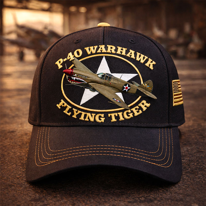 P 40 Warhawk Flying Tiger Hat American Flag Logo Baseball Cap Veteran Gift Ideas