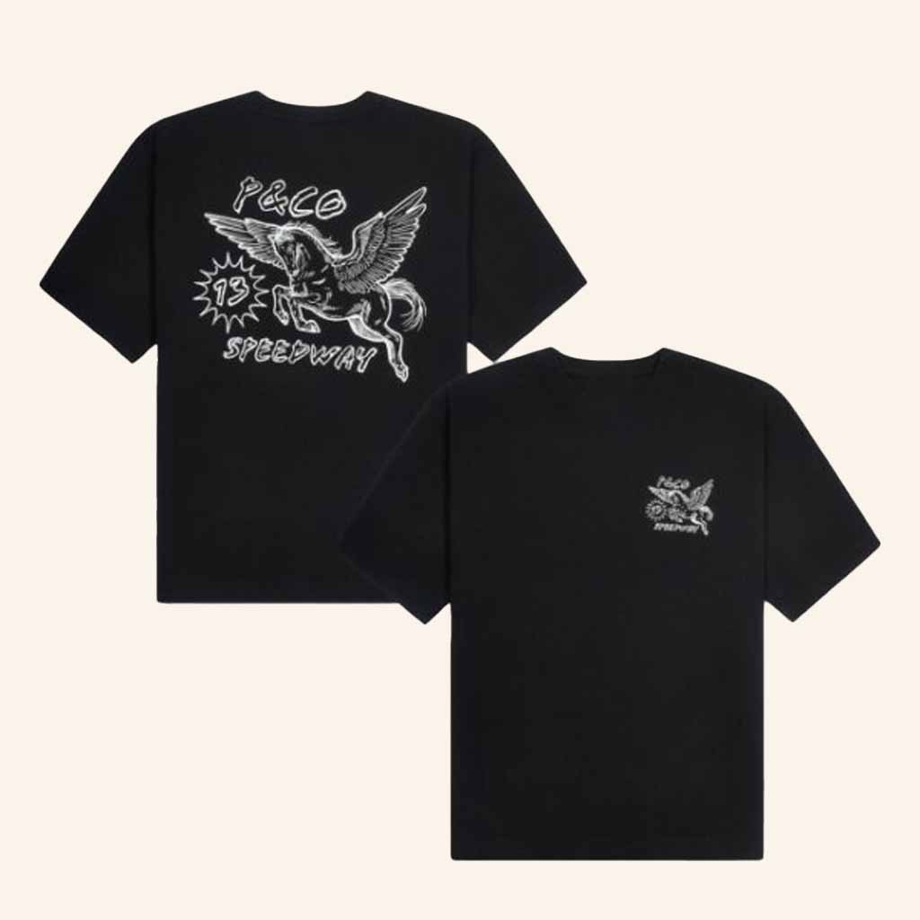 P And Co Merch Pegasus Speedway Black T-Shirt Christmas Gifts For Husband P And Co Merch Pegasus Speedway Black T-Shirt Christmas Gifts For Husband