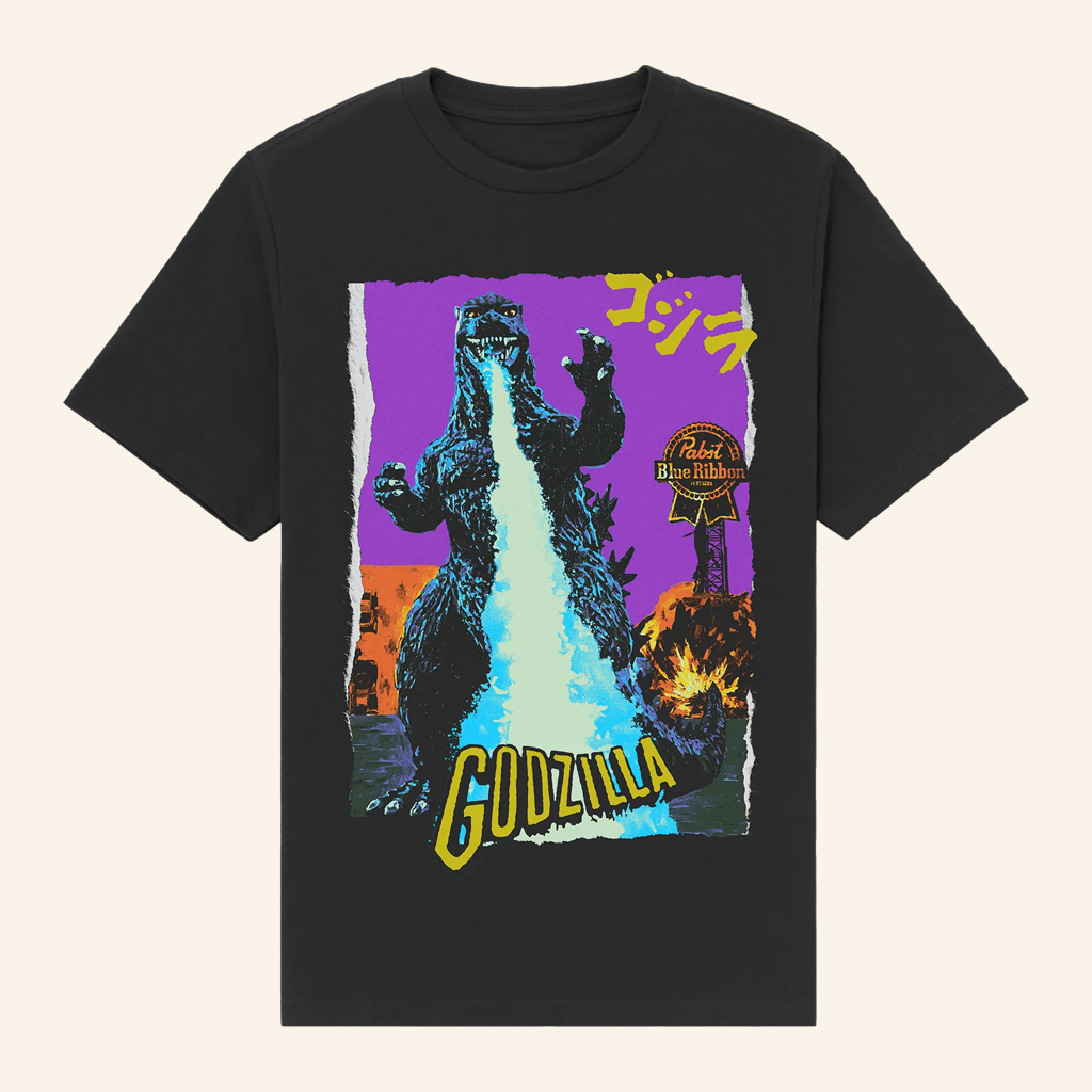 Pabst Blue Ribbon Merch Atomic Breath Godzilla Black T-Shirt Gifts For Friends