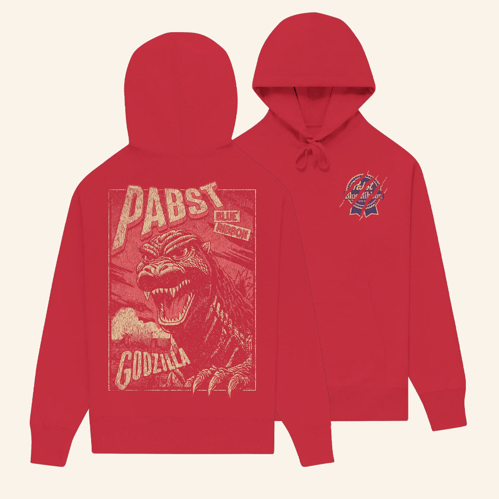 Pabst Blue Ribbon Merch Godzilla Clawed Ribbon Red Hoodie Christmas Ideas For Him