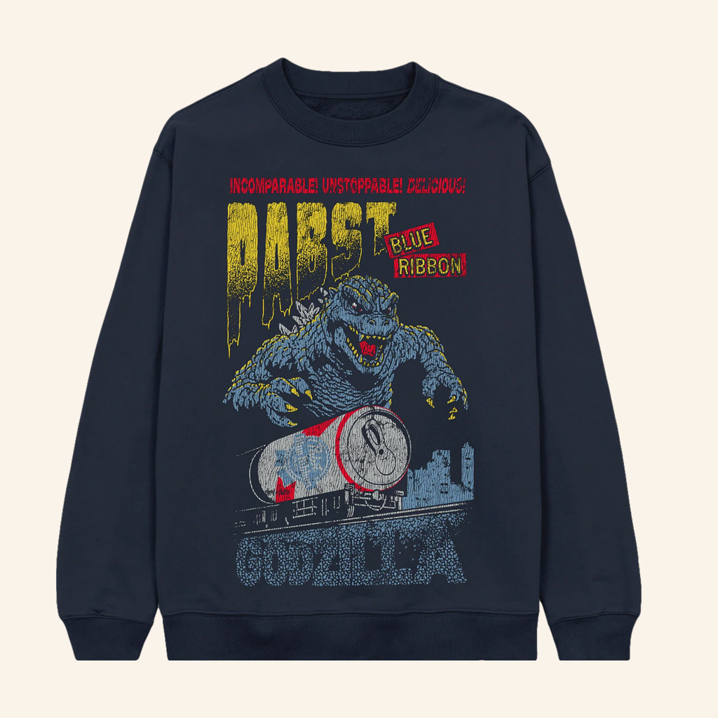 Pabst Blue Ribbon Merch Godzilla Runaway Pbr Train Navy Sweatshirt Xmas Presents For Dad Pabst Blue Ribbon Merch Godzilla Runaway Pbr Train Navy Sweatshirt Xmas Presents For Dad