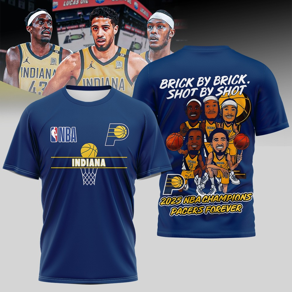 Pacers Champions NBA 20245 Merch T-Shirt Brick By Brick Shot By Shot Pacers Forever