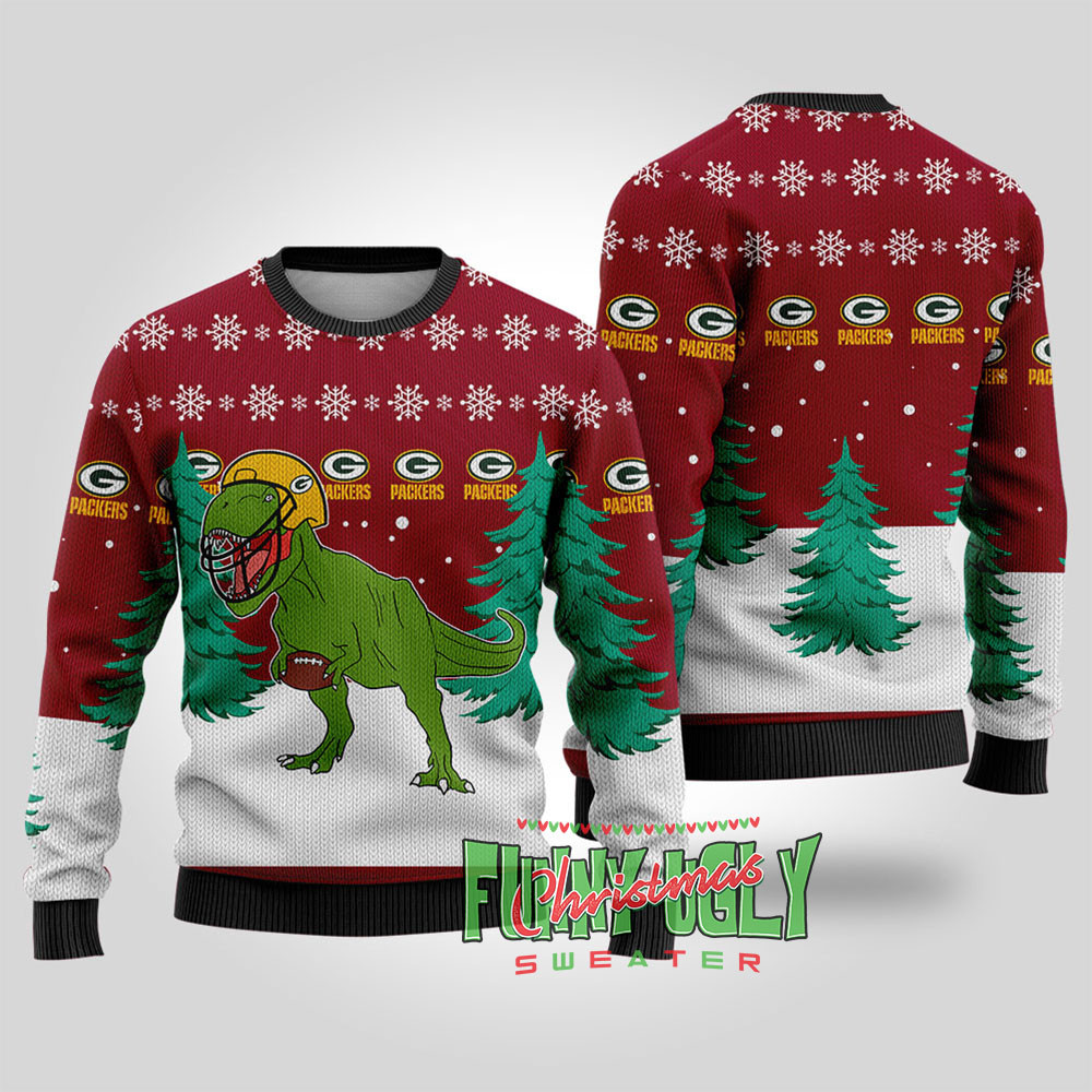 Packers Nfl Trex Ugly Christmas Sweater Cardinal Red Popular Holiday Gift Merch for Everyone