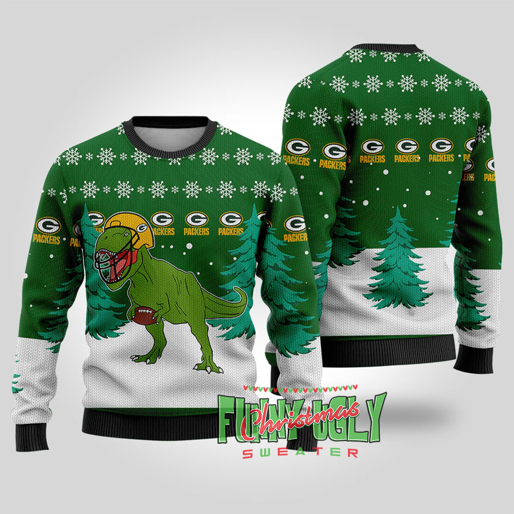 Packers Nfl Trex Ugly Christmas Sweater Forest Green Perfect Gift Sweater for Friends and Family