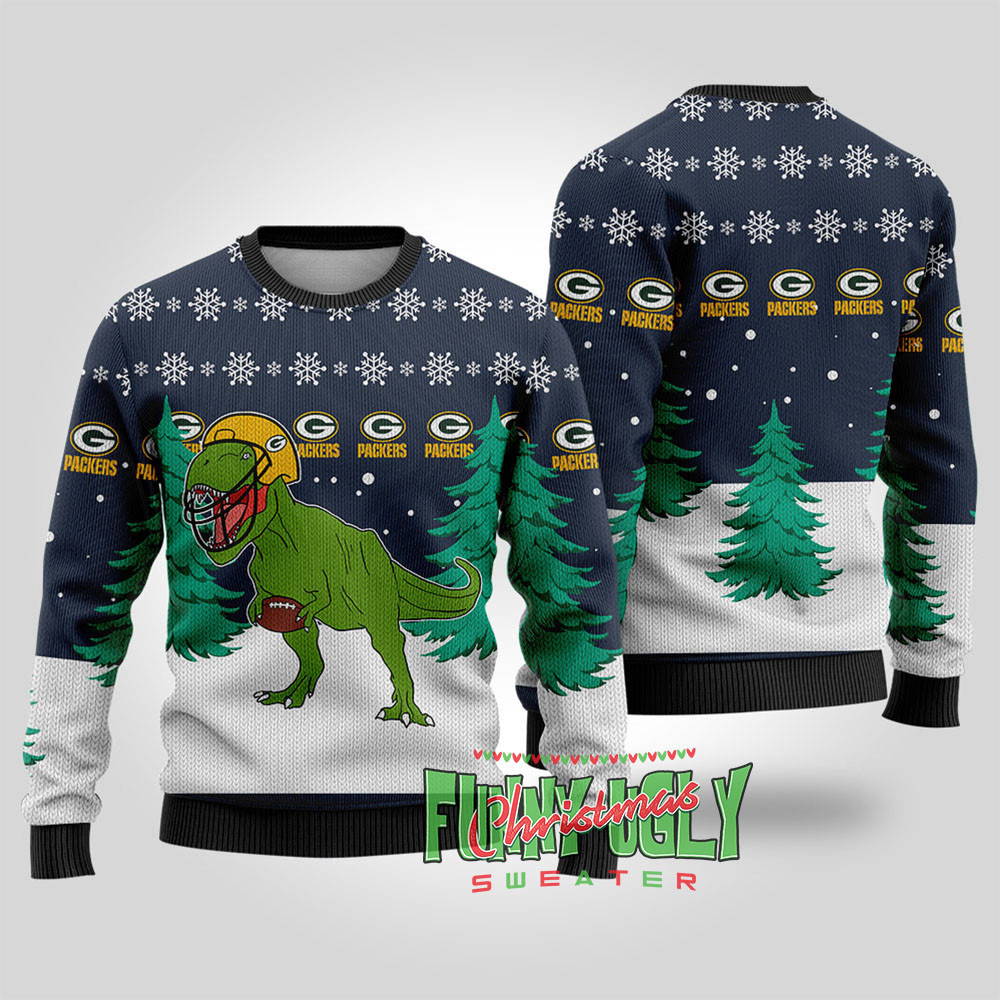 Packers Nfl Trex Ugly Christmas Sweater Navy Perfect Gift Sweater for Friends and Family