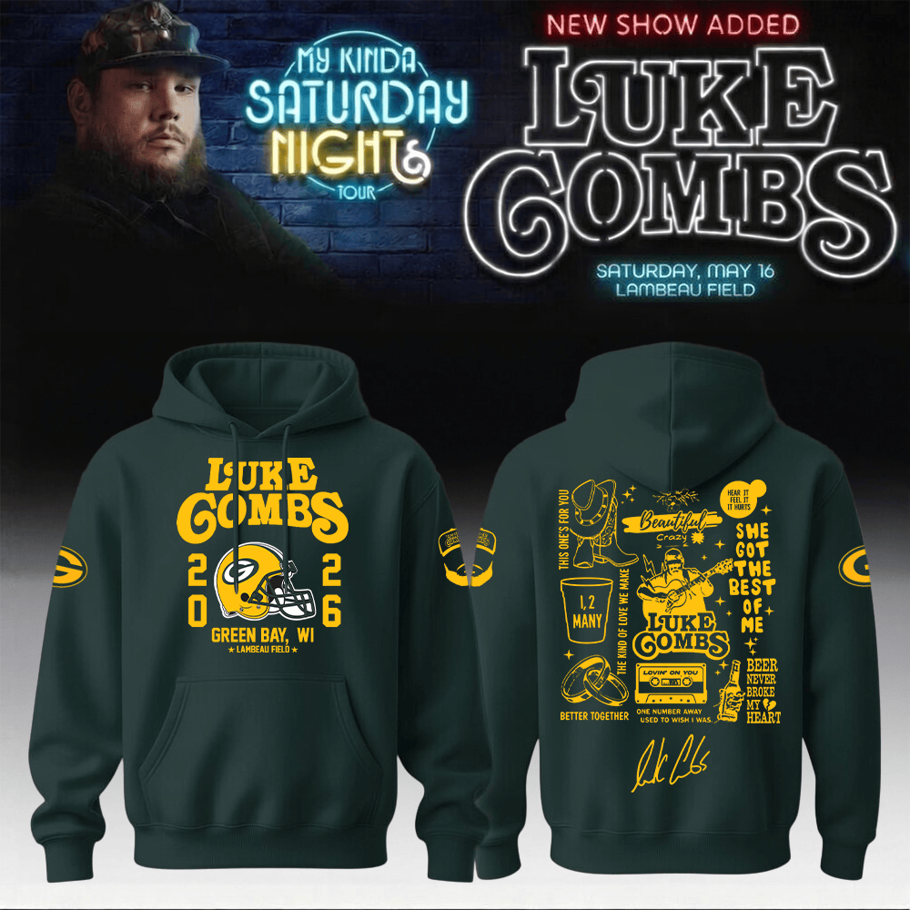 Packers x Luke Combs Merch My Kinda Saturday Night Tour Hoodie Green Bay Packers Apparel