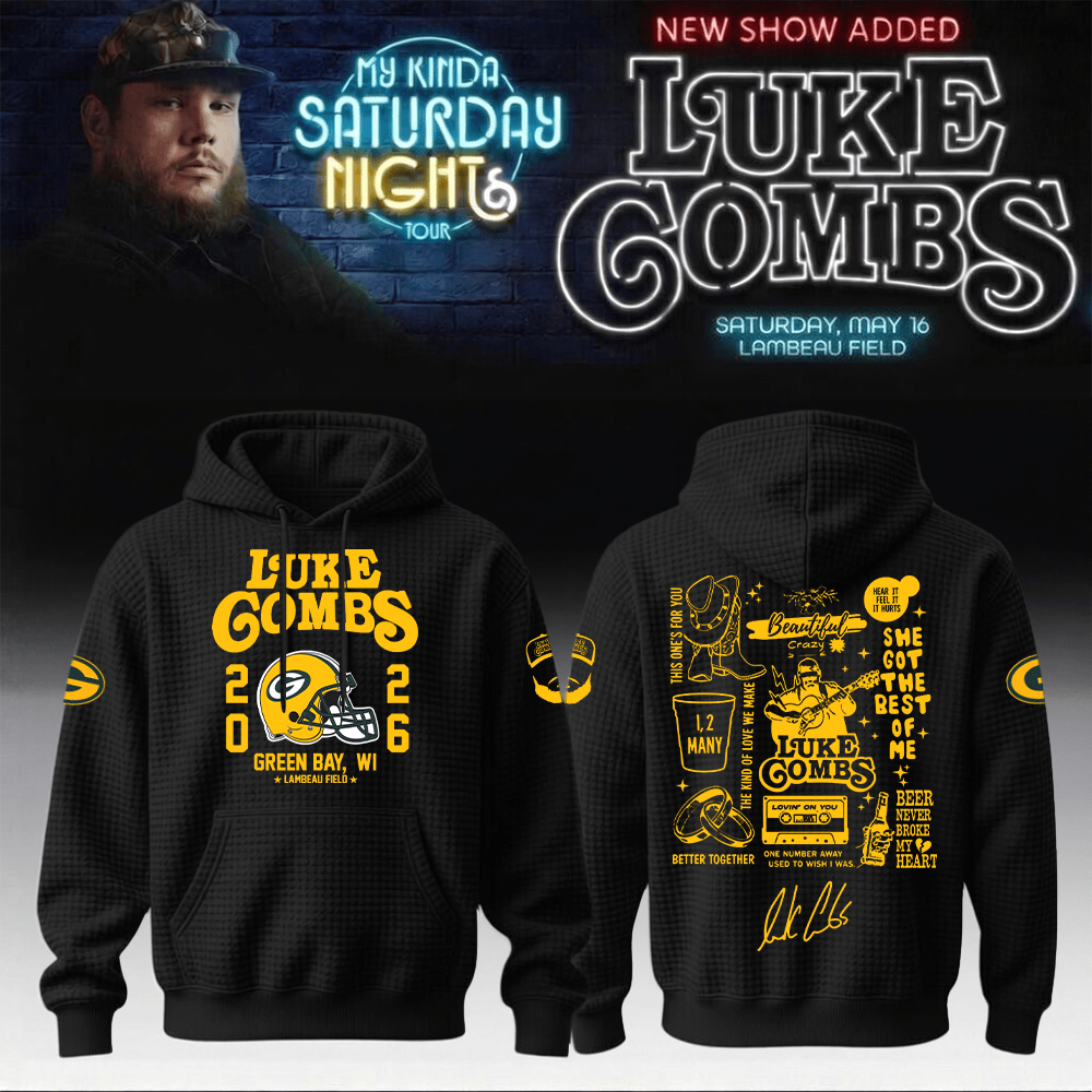 Packers x Luke Combs Merch My Kinda Saturday Night Tour Hoodie Green Bay WI Apparel