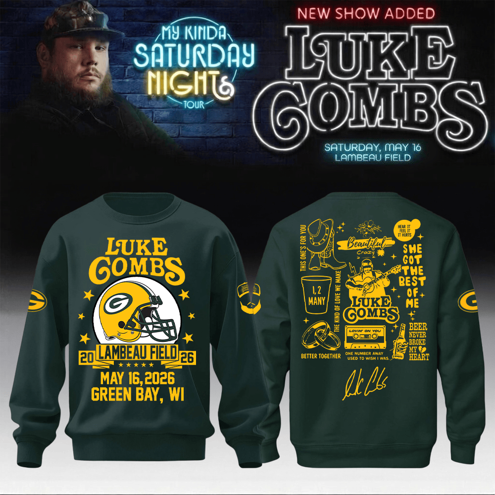 Packers x Luke Combs Merch My Kinda Saturday Night Tour Sweatshirt Music Apparel For Sale