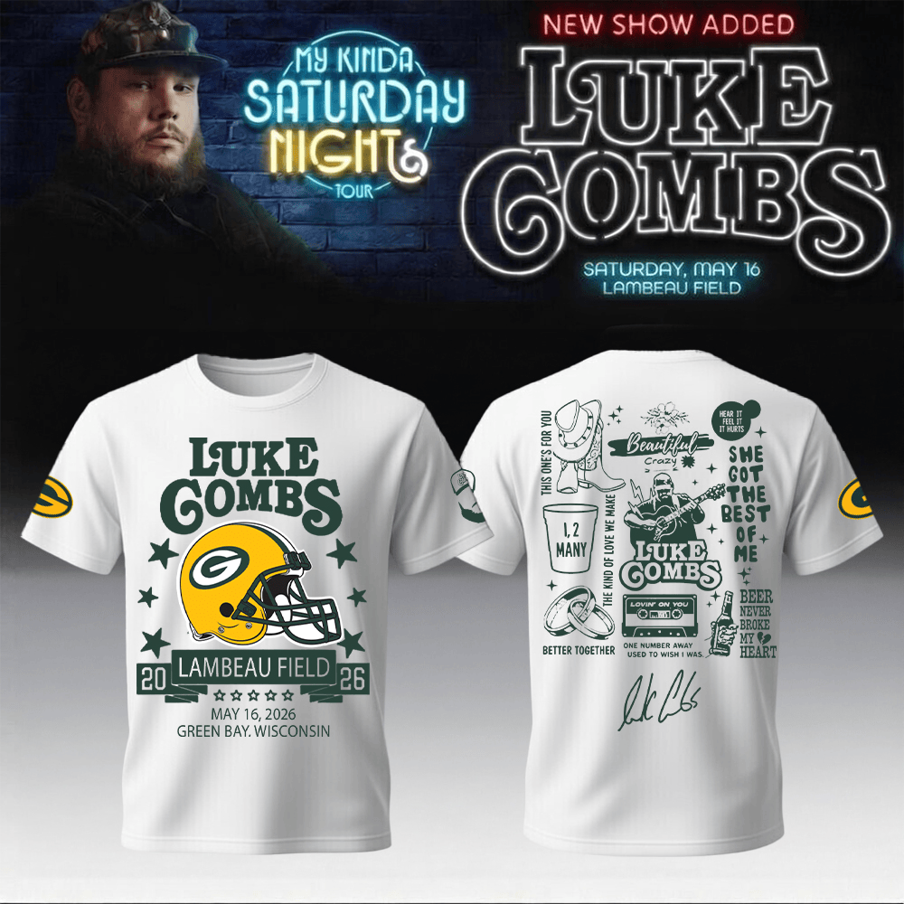 Packers x Luke Combs Merch My Kinda Saturday Night Tour T-Shirt Green Bay Packers Apparel