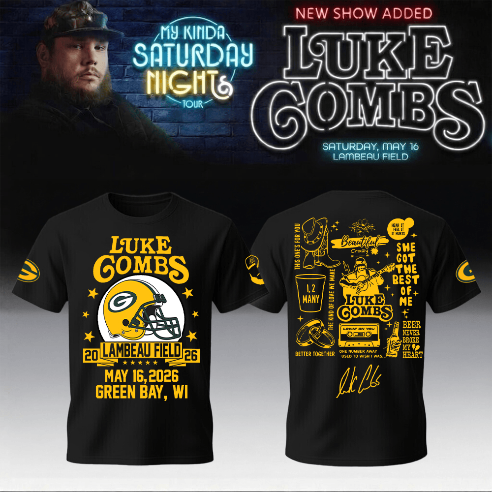 Packers x Luke Combs Merch My Kinda Saturday Night Tour T-Shirt Lambeau Field Stadium Shirt