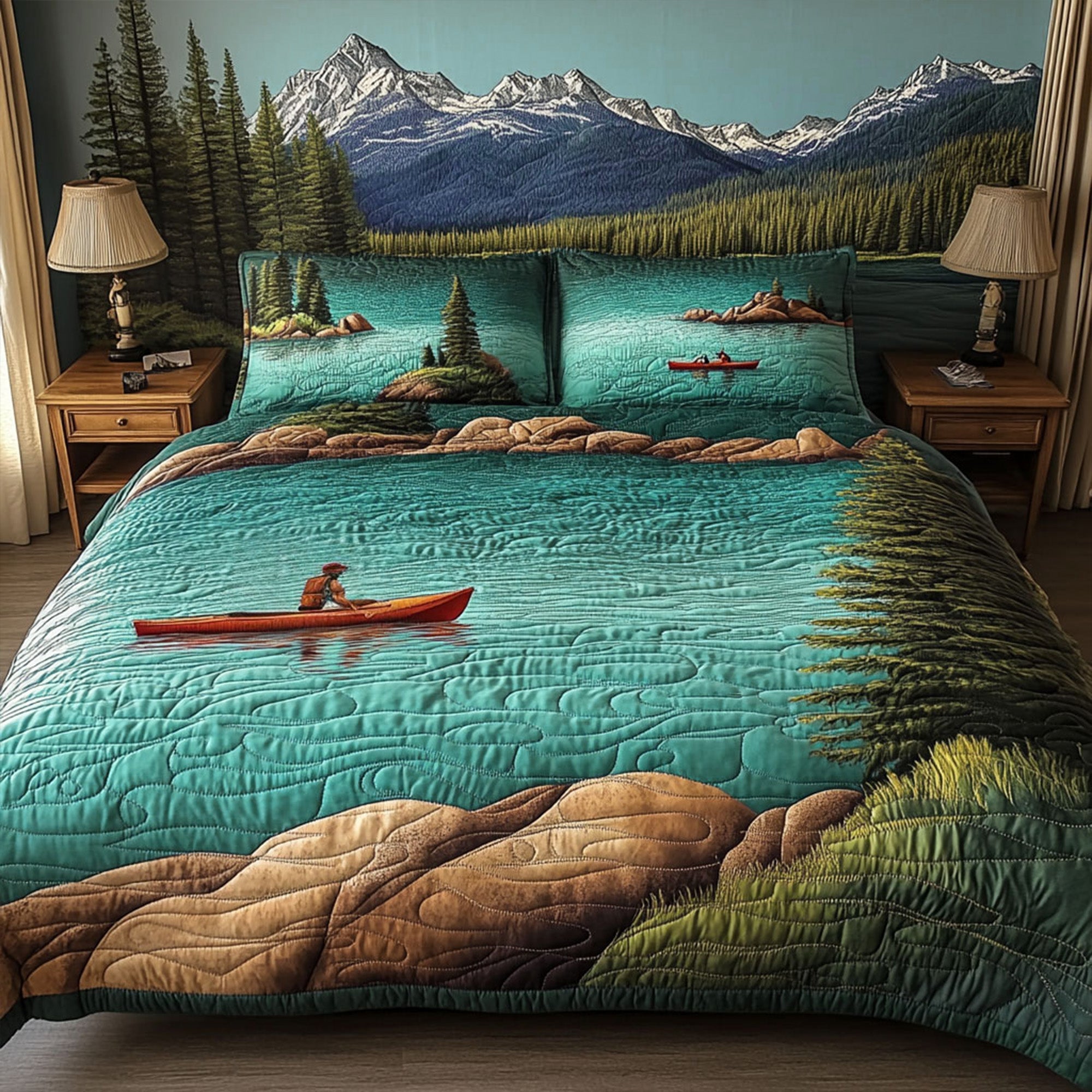 Paddle Through Paradise Quilted Bedding Set Best Comforter Sets Birthday Presents For Fishing Lovers