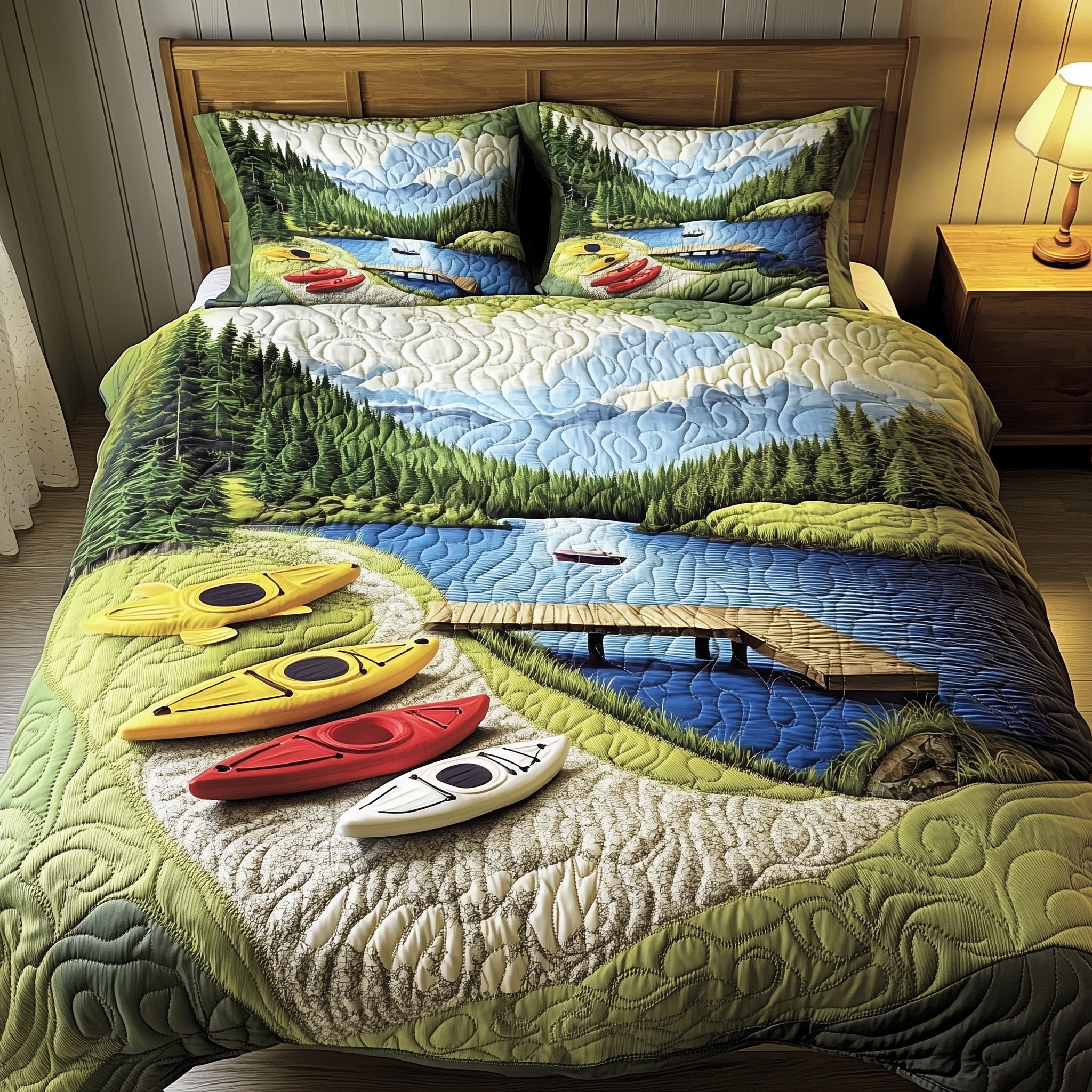 Paddles and Peace Quilted Bedding Set Duvet Cover Merchandise Gift Ideas For A Kayaker