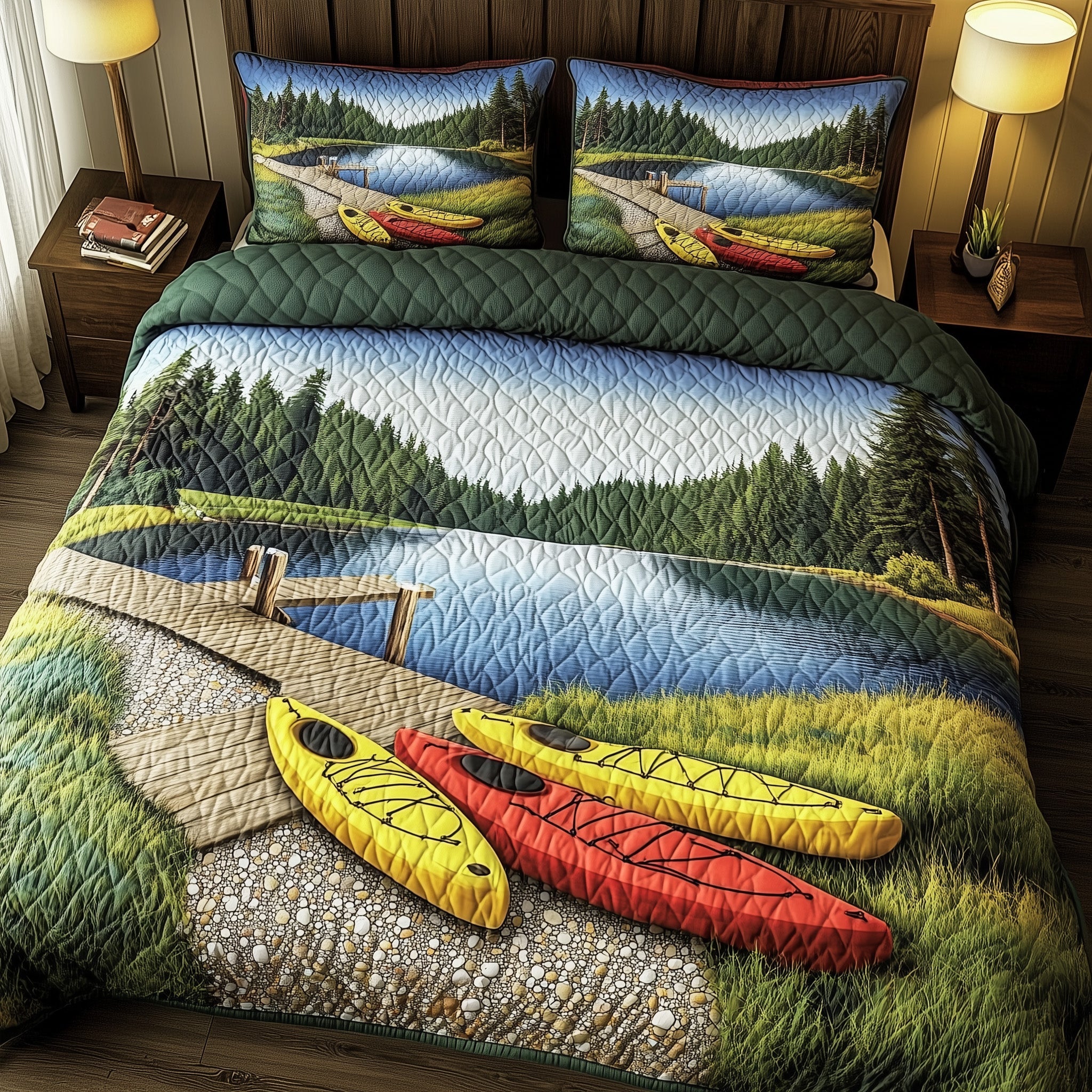 Paddles and Peace Quilted Bedding Set Duvet Cover Merchandise Gifts For Kayak Enthusiast