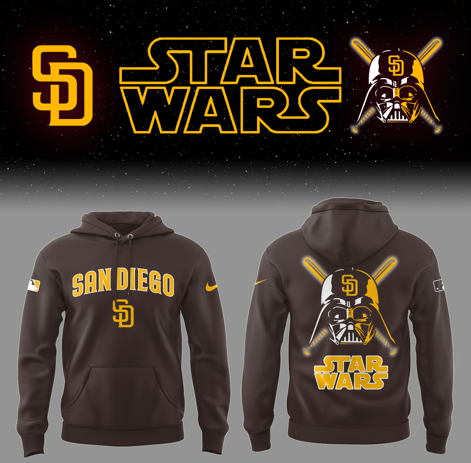 Padres Baseball 2025 Limited Padres X Star Wars Brown Hoodie Baseball Father'S Day Gifts