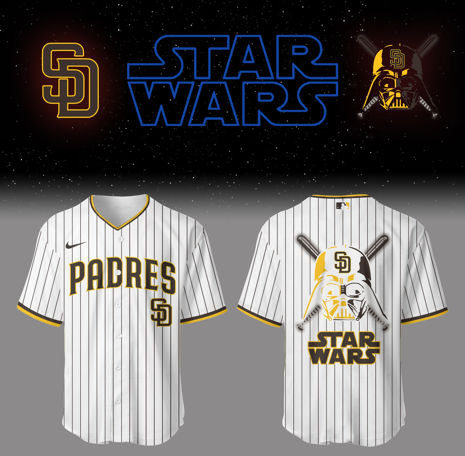 Padres Baseball 2025 Padres x Star Wars White Jersey Baseball Father's Day Gifts
