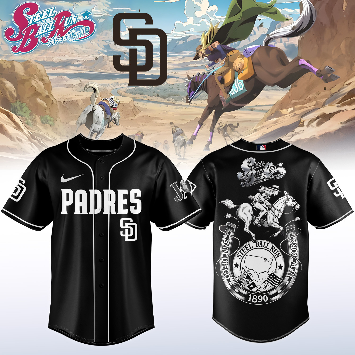 Padres x Steel Ball Run Baseball Jersey Gyro Zeppeli Horseback Graphic Tee Baseball Lover Gifts