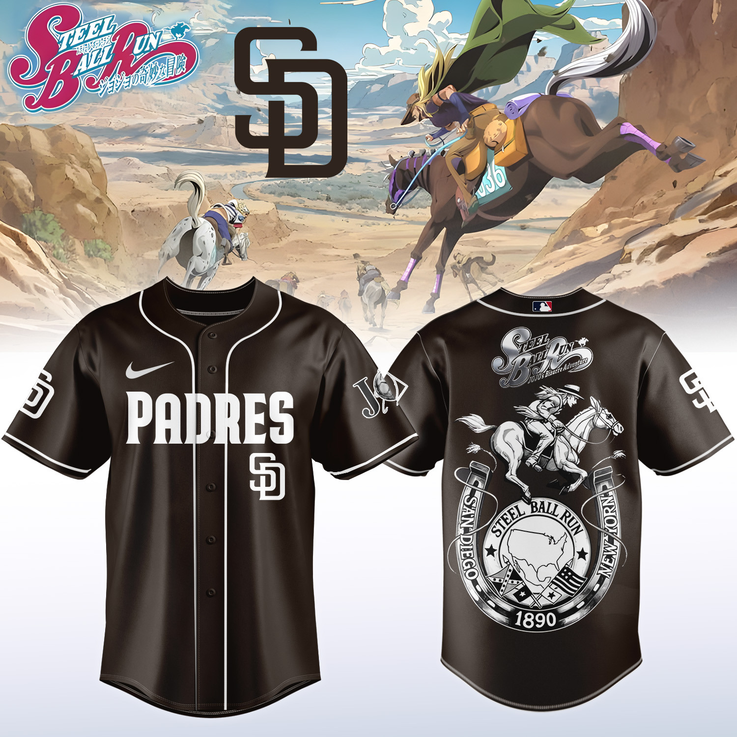 Padres x Steel Ball Run Baseball Jersey Steel Ball Run MLB Playoffs Clothes Baseball Gear For Fans