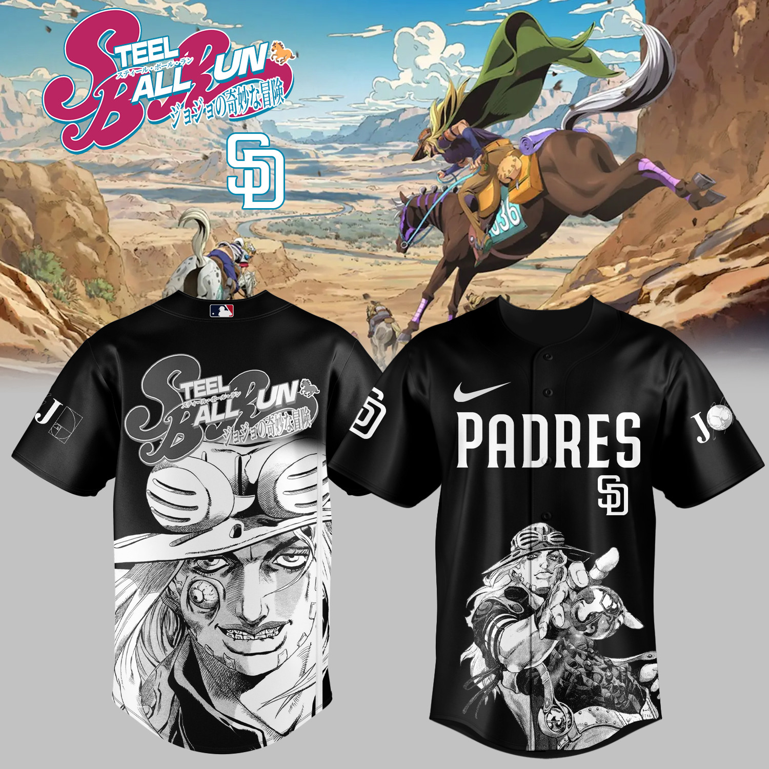 Padres x Steel Ball Run Baseball Jersey Steel Ball Run MLB Playoffs Merch Baseball Gift For Brother