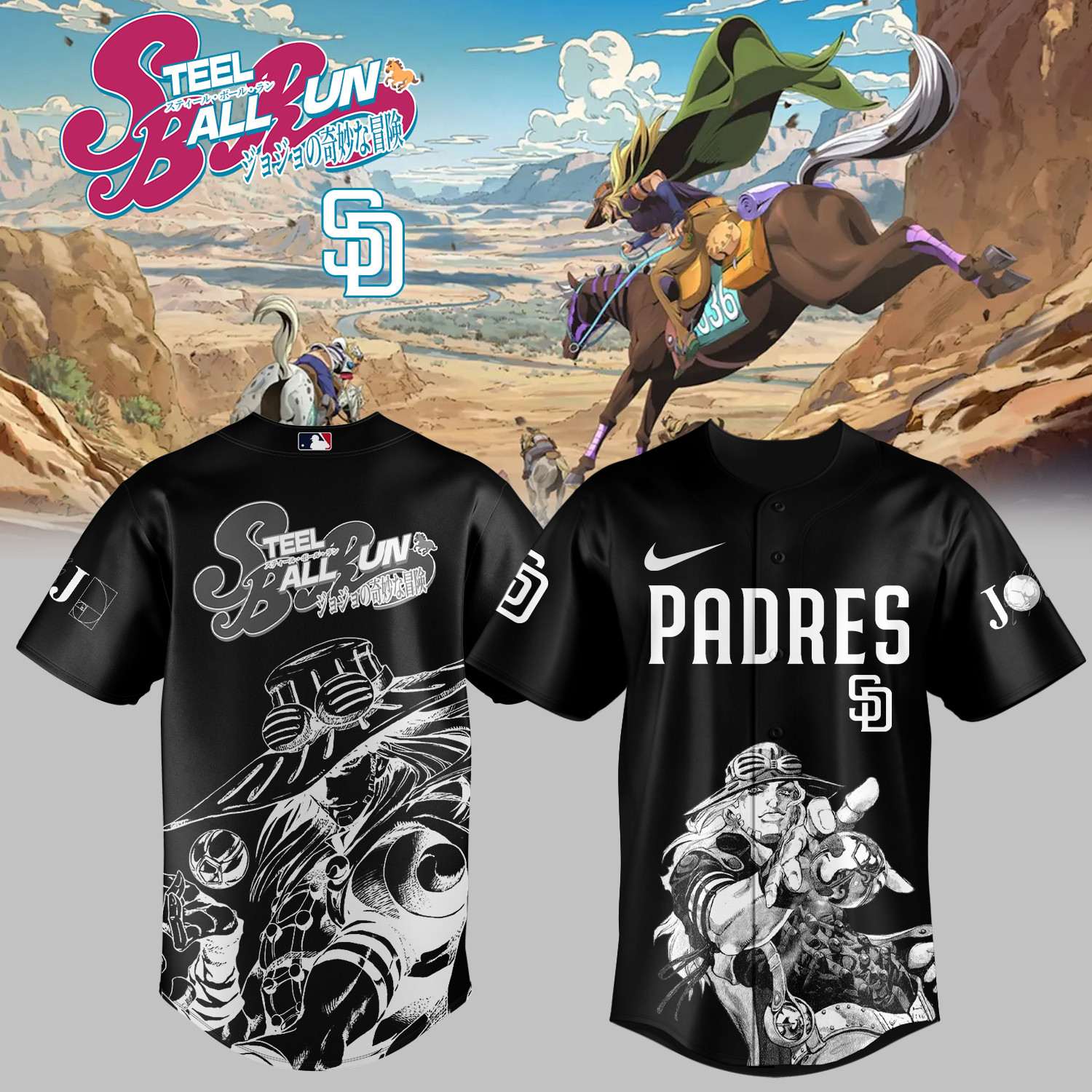 Padres x Steel Ball Run Baseball Jersey Steel Ball Run MLB Playoffs Merch Best Fan Gear