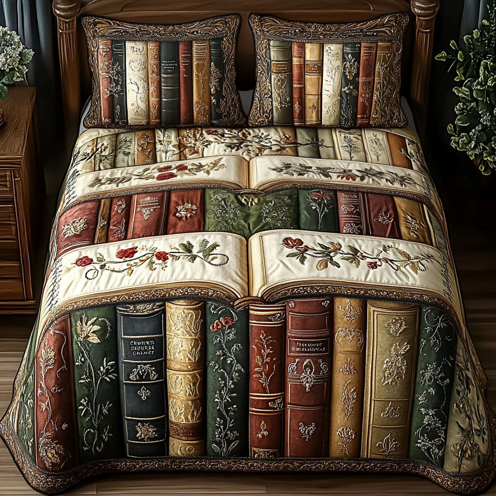 Pages of Time Quilted Bedding Set Unique Bed Sheet Set Gift Ideas For Book Lovers