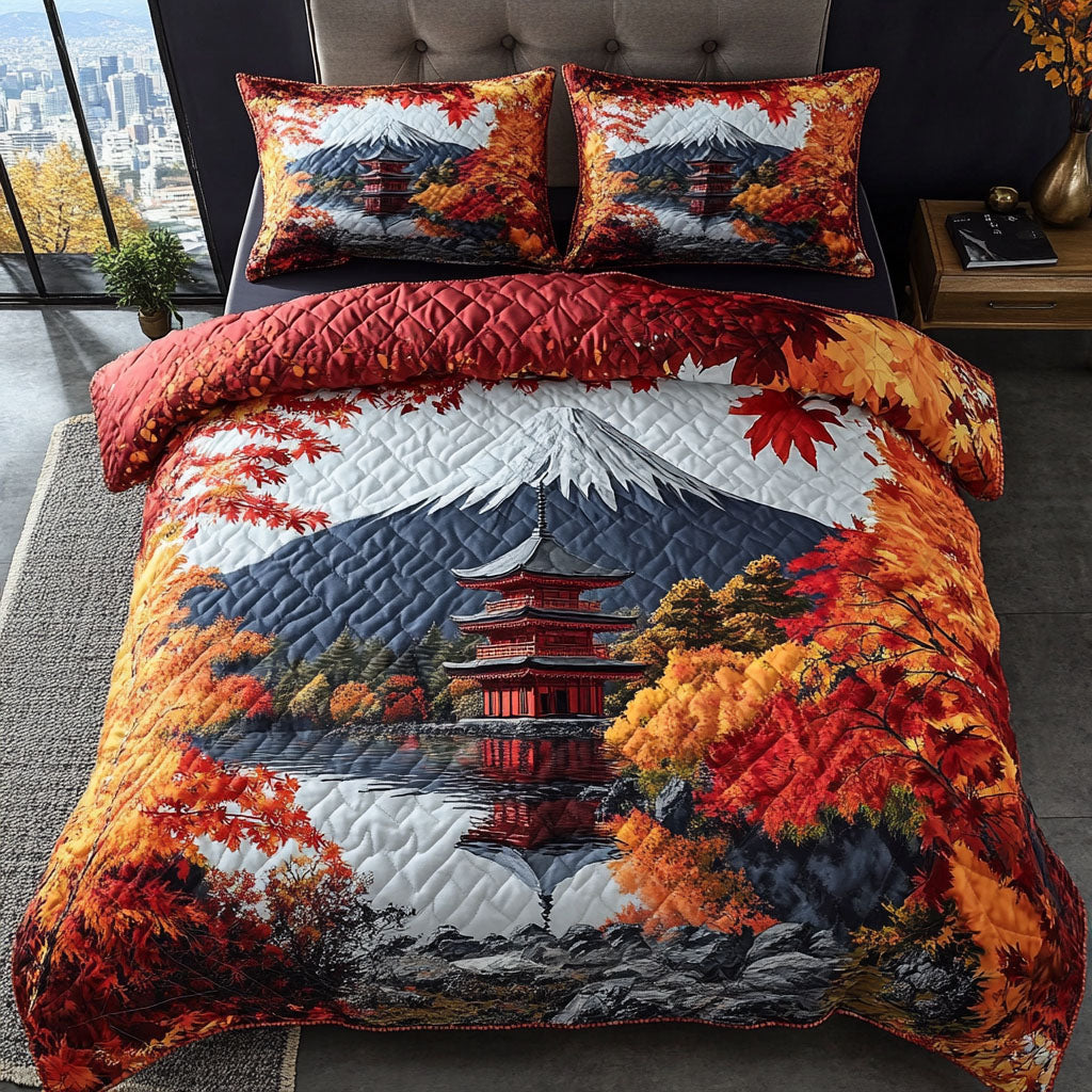 Pagoda Serenity Quilted Bedding Set Japanese Themed Bedroom Decor Family Gift Ideas For Christmas