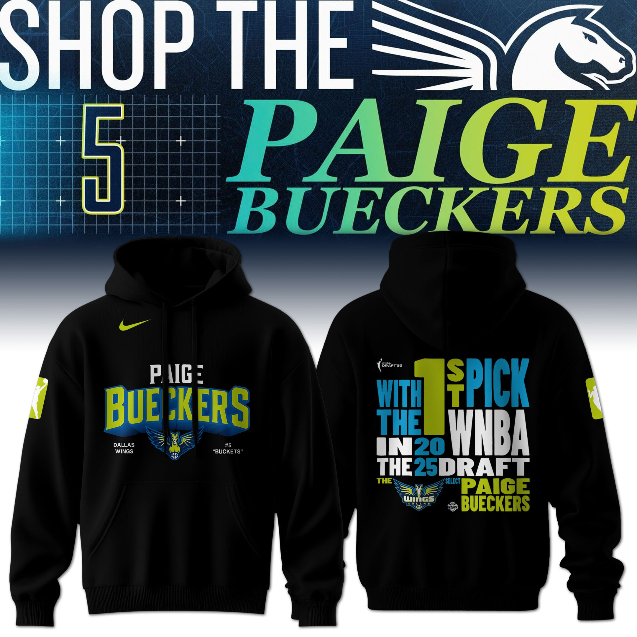Paige Bueckers Dallas Wings #5 Buckets Hoodie 1St Pick 2025 WNBA Draft Basketball Fan Merch