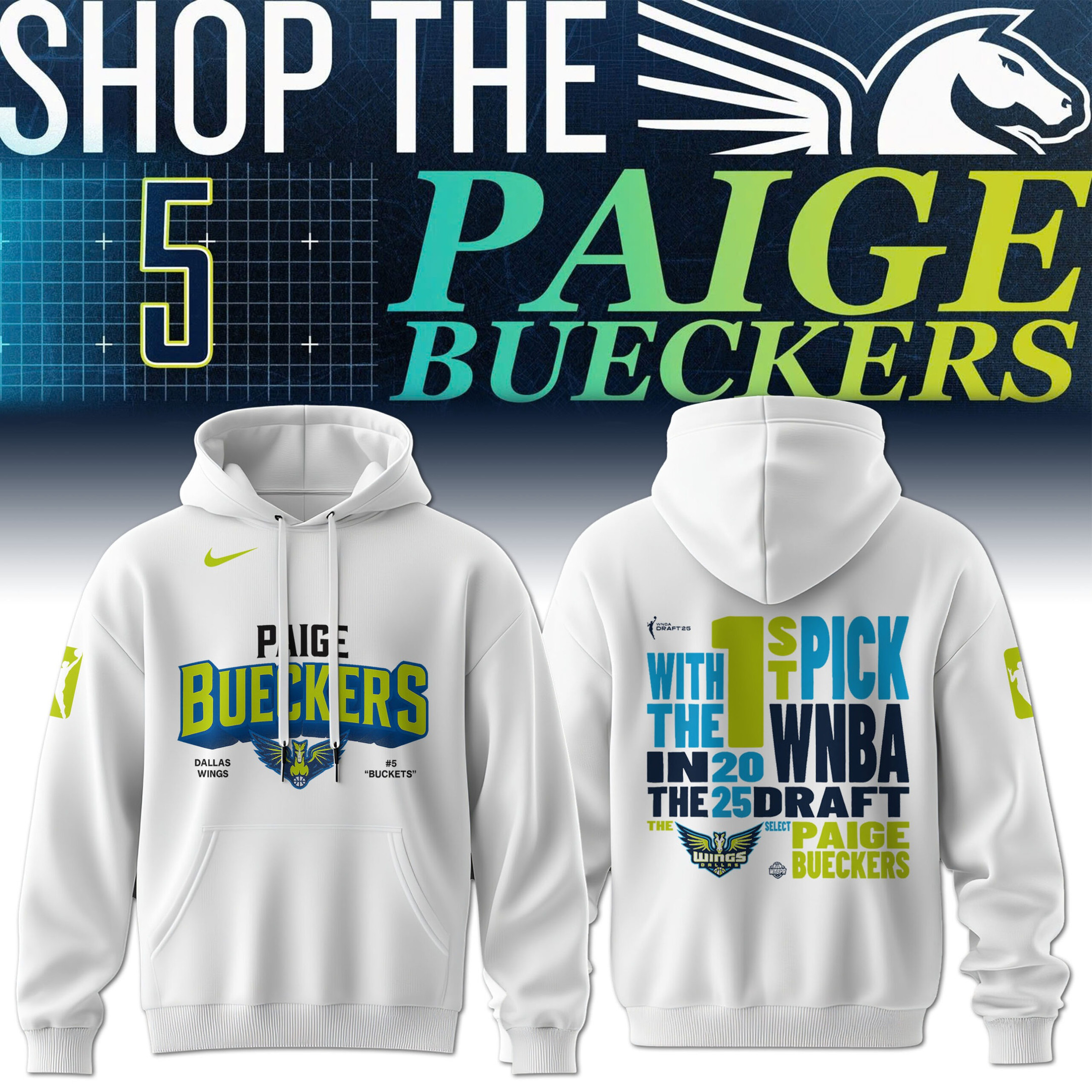 Paige Bueckers Dallas Wings #5 Buckets Hoodie 1St Pick 2025 WNBA Draft Heritage Hoodie