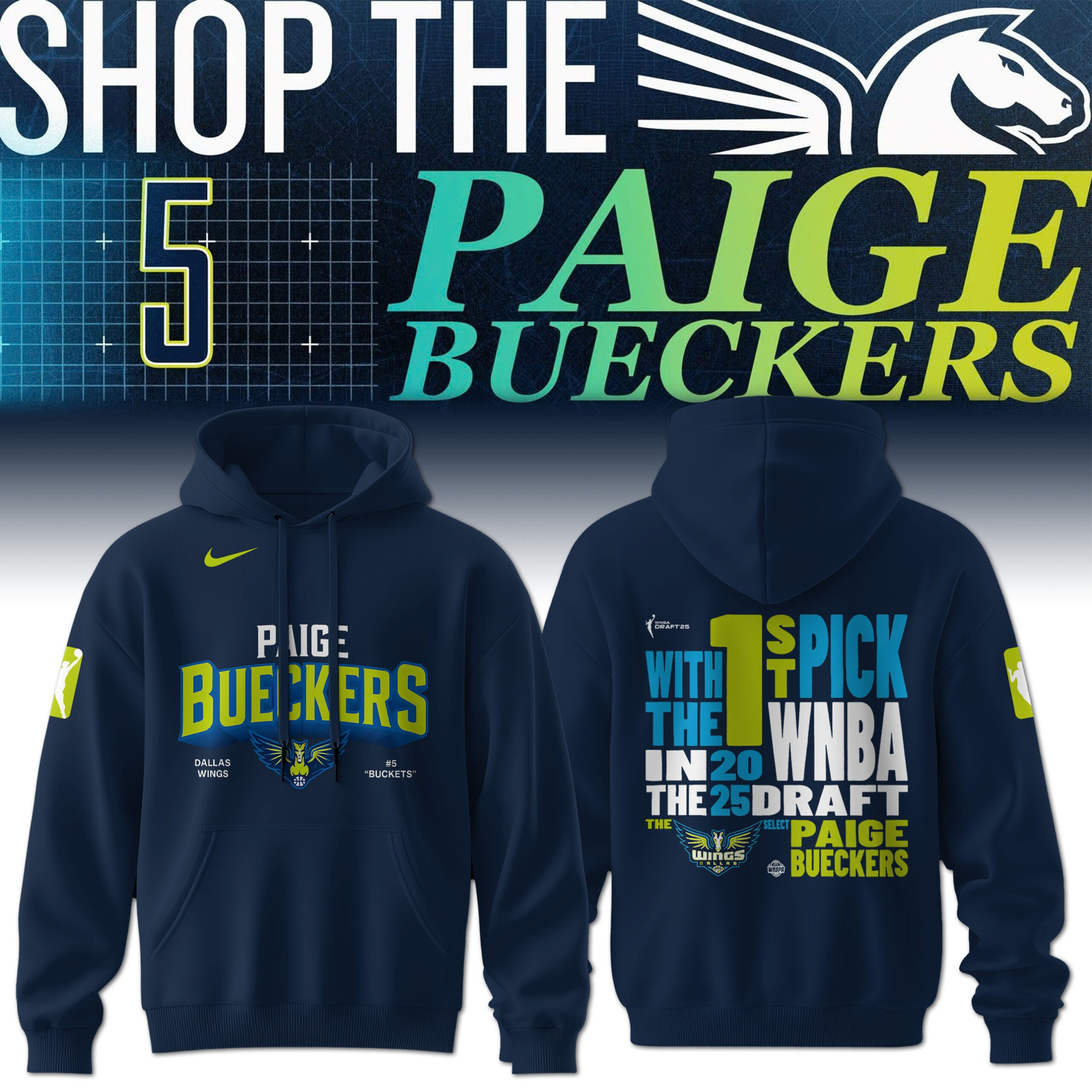 Paige Bueckers Dallas Wings #5 Buckets Hoodie The First Pick Series 2025 WNBA Draft Merch