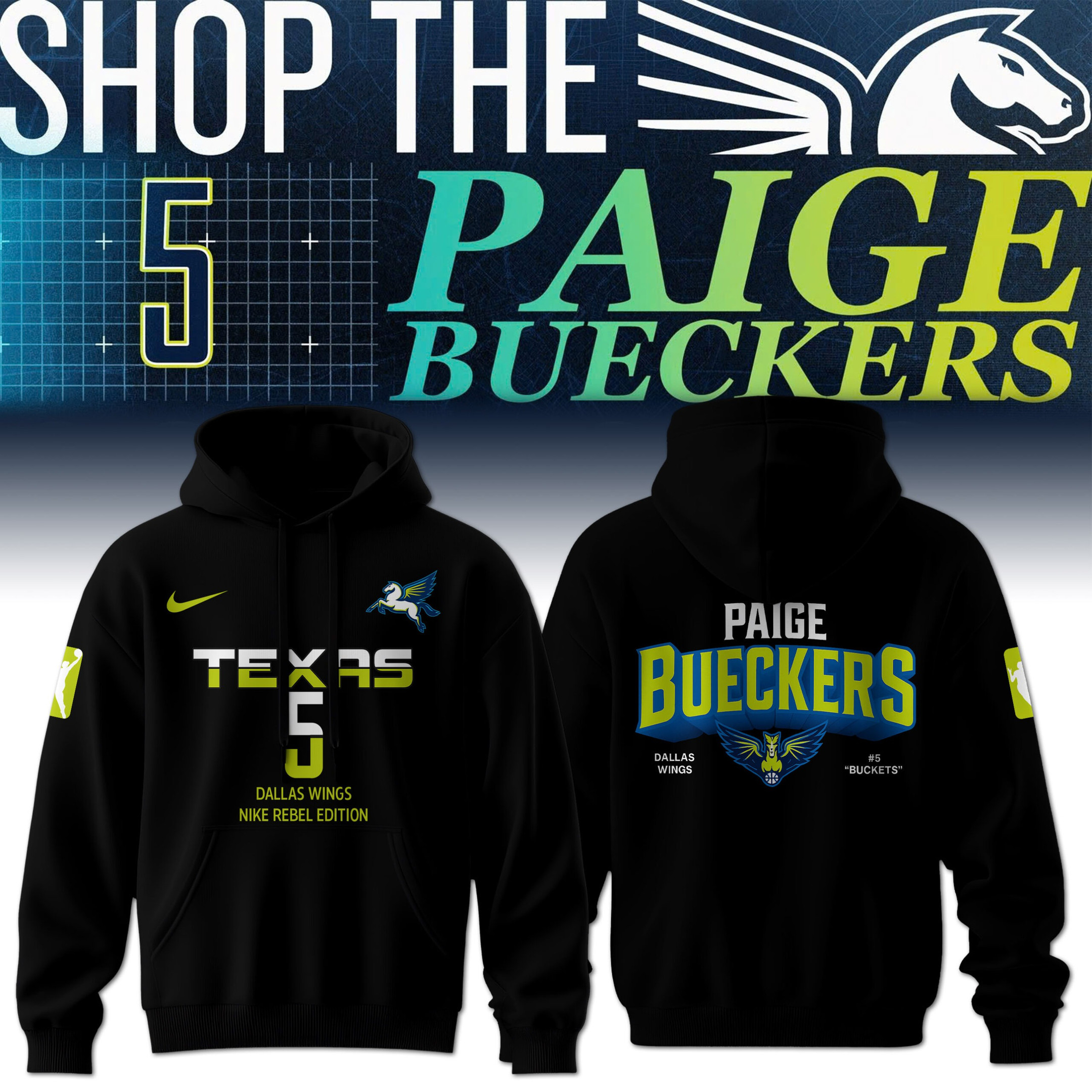 Paige Bueckers Dallas Wings #5 Buckets Nike Rebel Edition Hoodie Basketball Fan Merch Gifts