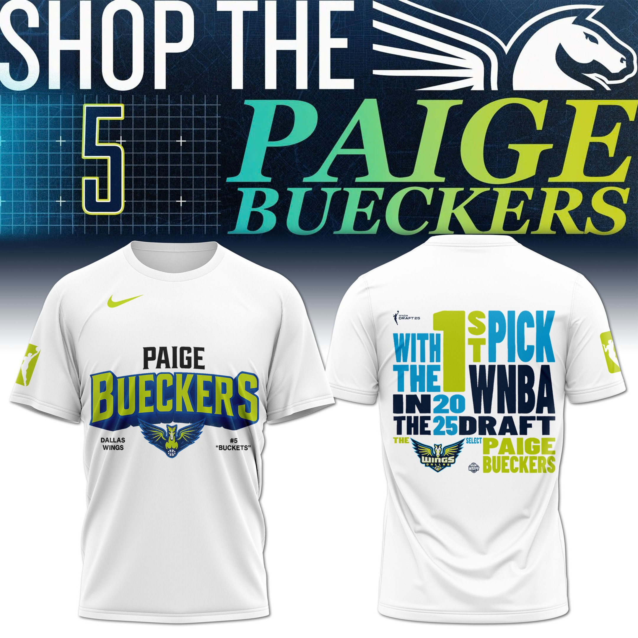 Paige Bueckers Dallas Wings #5 Buckets T-Shirt 1St Pick 2025 WNBA Draft Fan Merch
