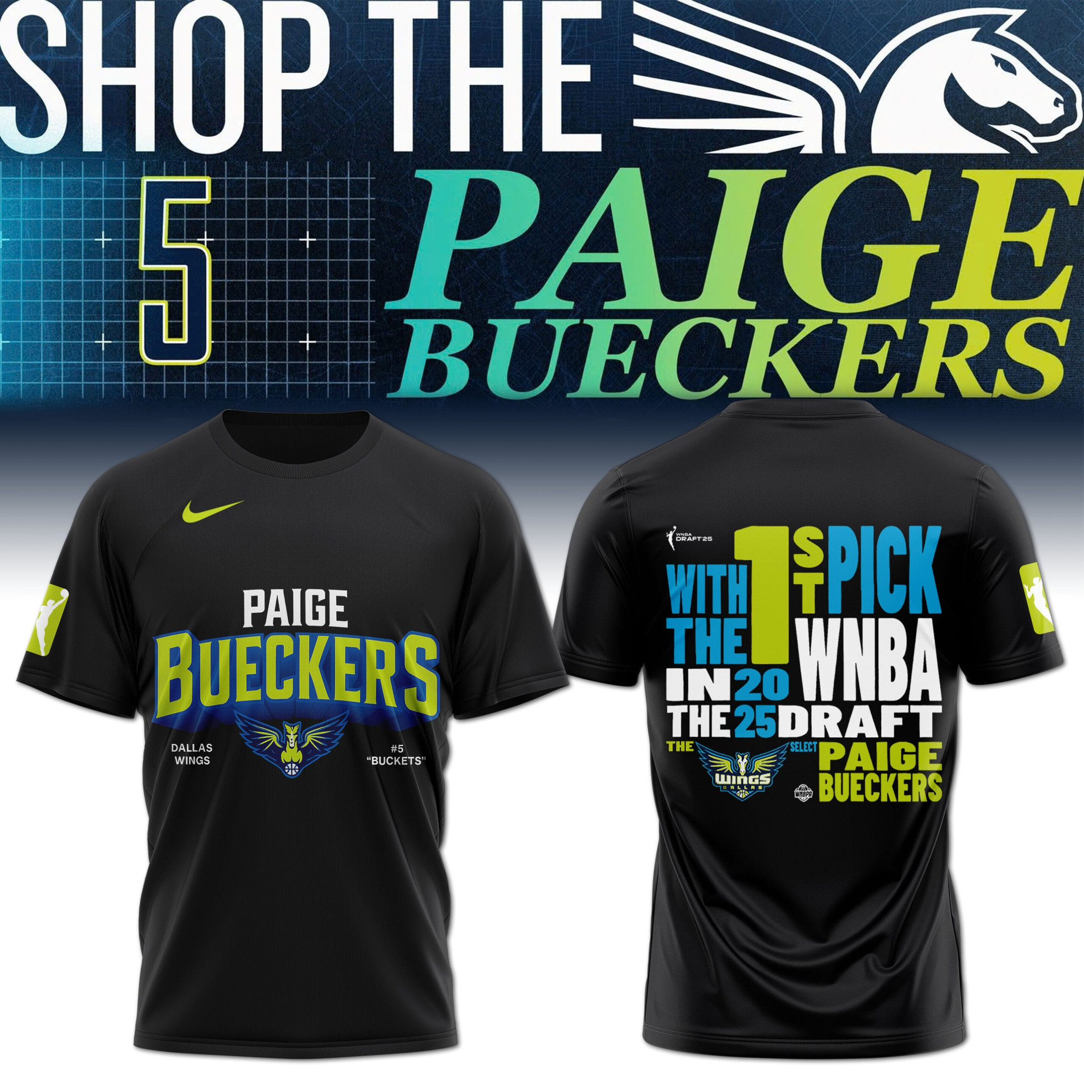 Paige Bueckers Dallas Wings #5 Buckets T-Shirt In The First Pick Series 2025 WNBA Draft