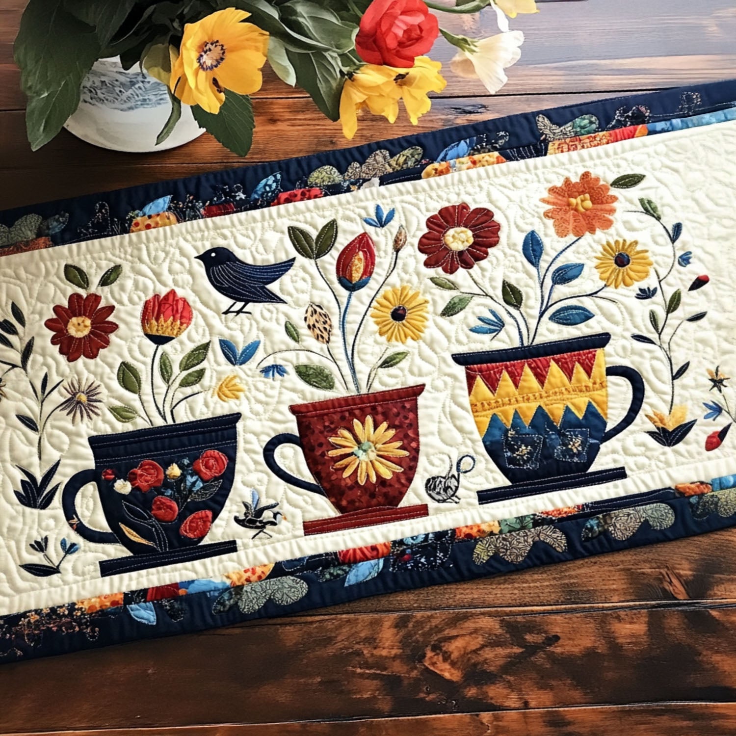 Painted Delight Quilted Table Runner Kitchen Table Decor Ideas Best Gifts For Birdwatchers