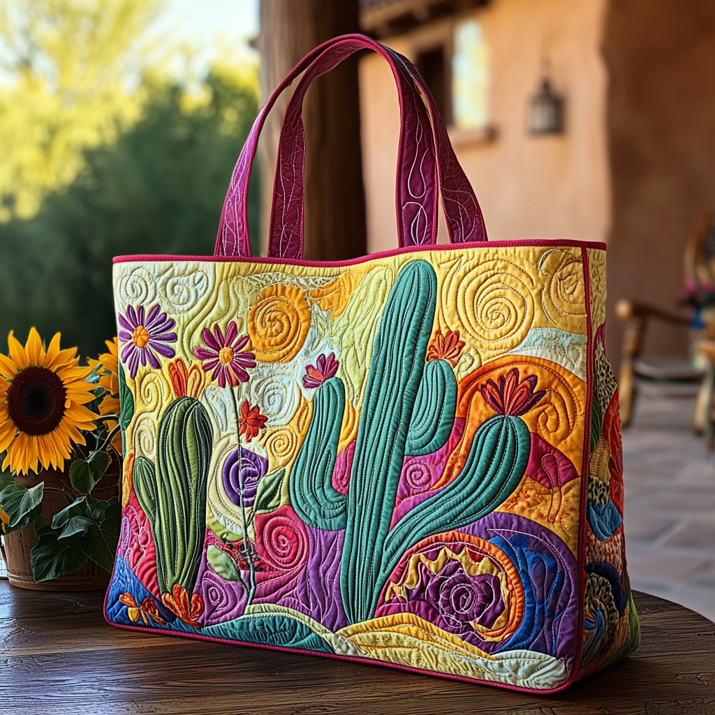Painted Dunes Quilted Tote Bag Cactus Birthday Gift