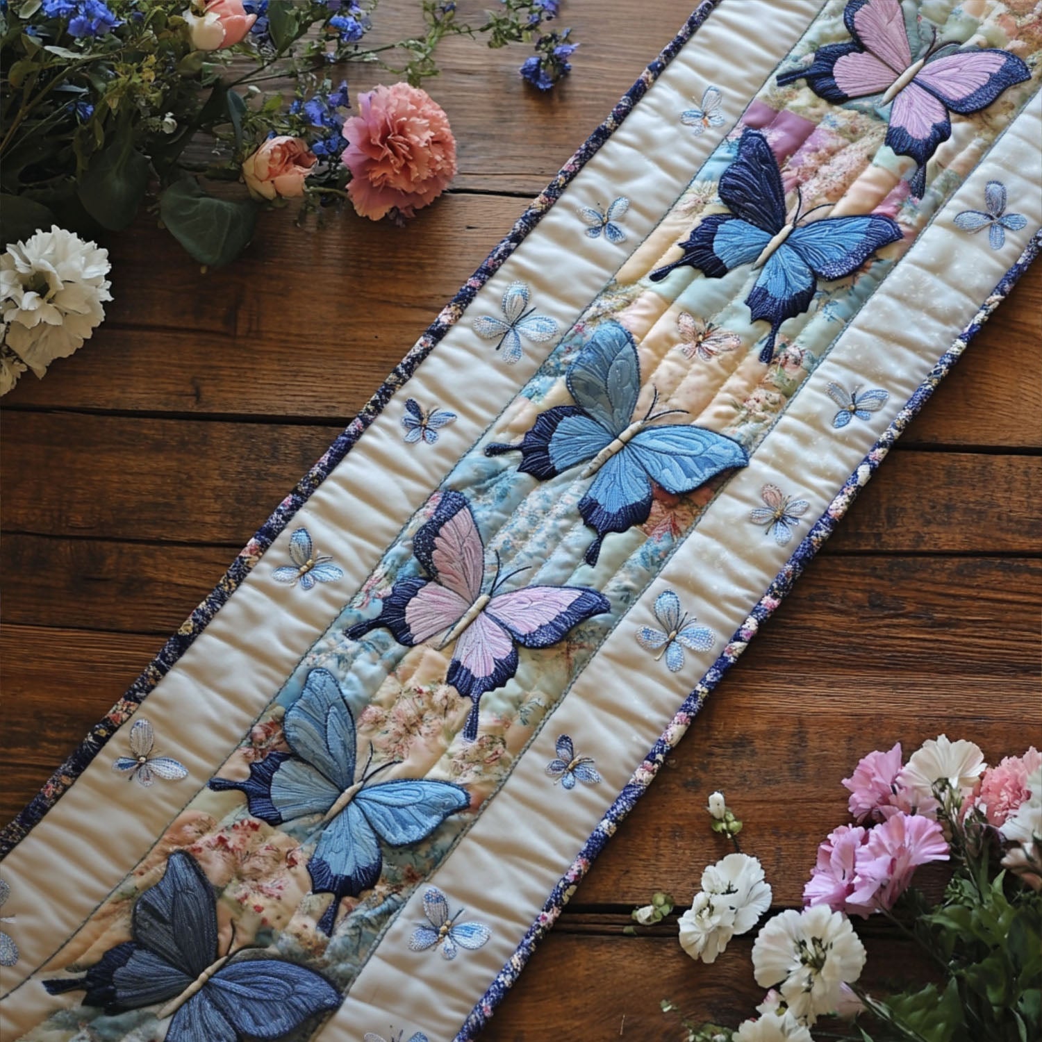 Painted Flutter Quilted Table Runner Dining Room Centerpieces Butterfly Gifts For Her